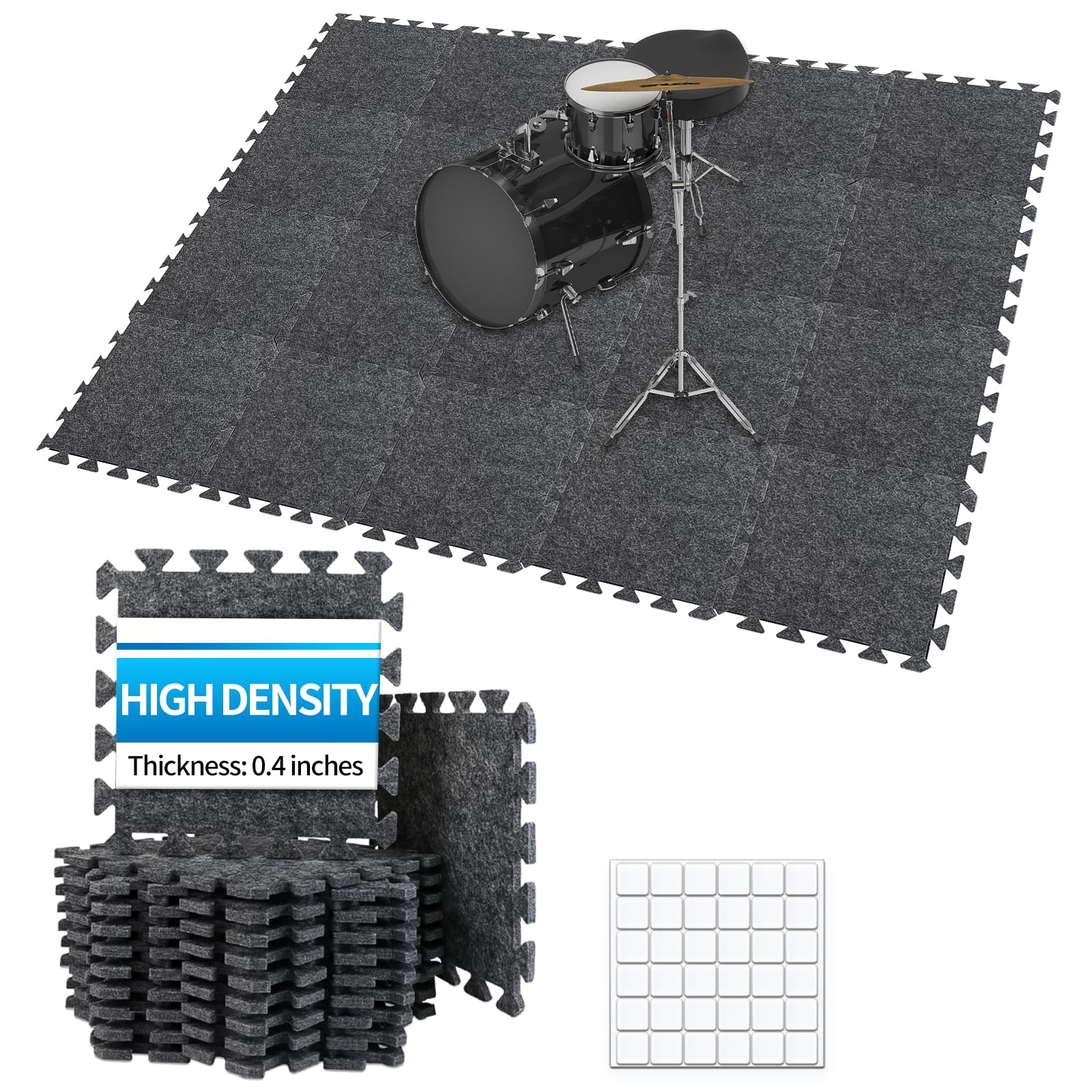 TroyStudio Alfombrillas gruesas entrelazadas que absorben el sonido, 20 unidades de 11 x 11 x 0.4 pulgadas, alfombra de piano de alta densidad, antideslizante, antivibración, almohadillas