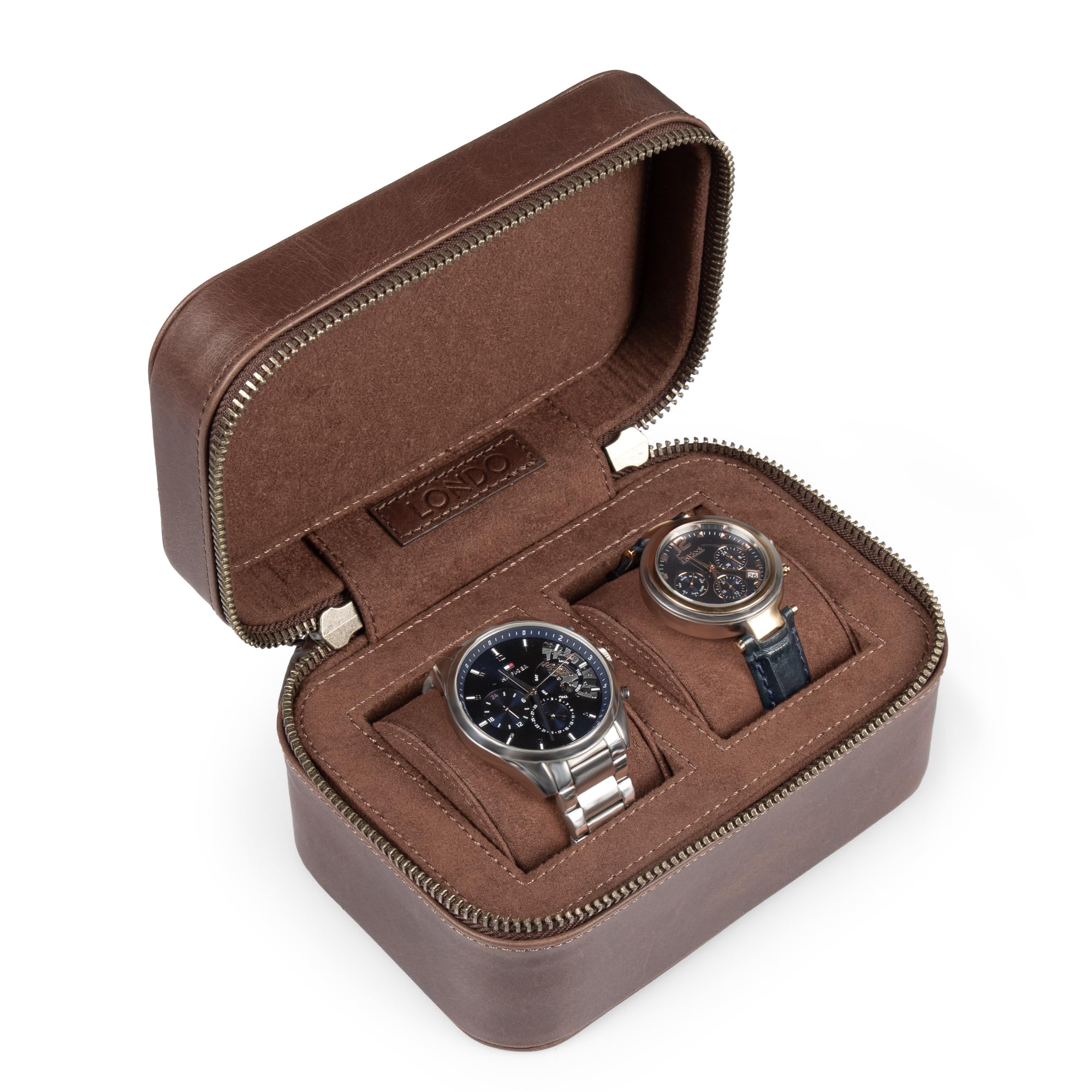Londo Kensley - Cofanetto per orologi in vera pelle, protettivo, elegante, elegante, da collezione, organizer per orologi da polso di lusso da uomo e da donna (marrone)