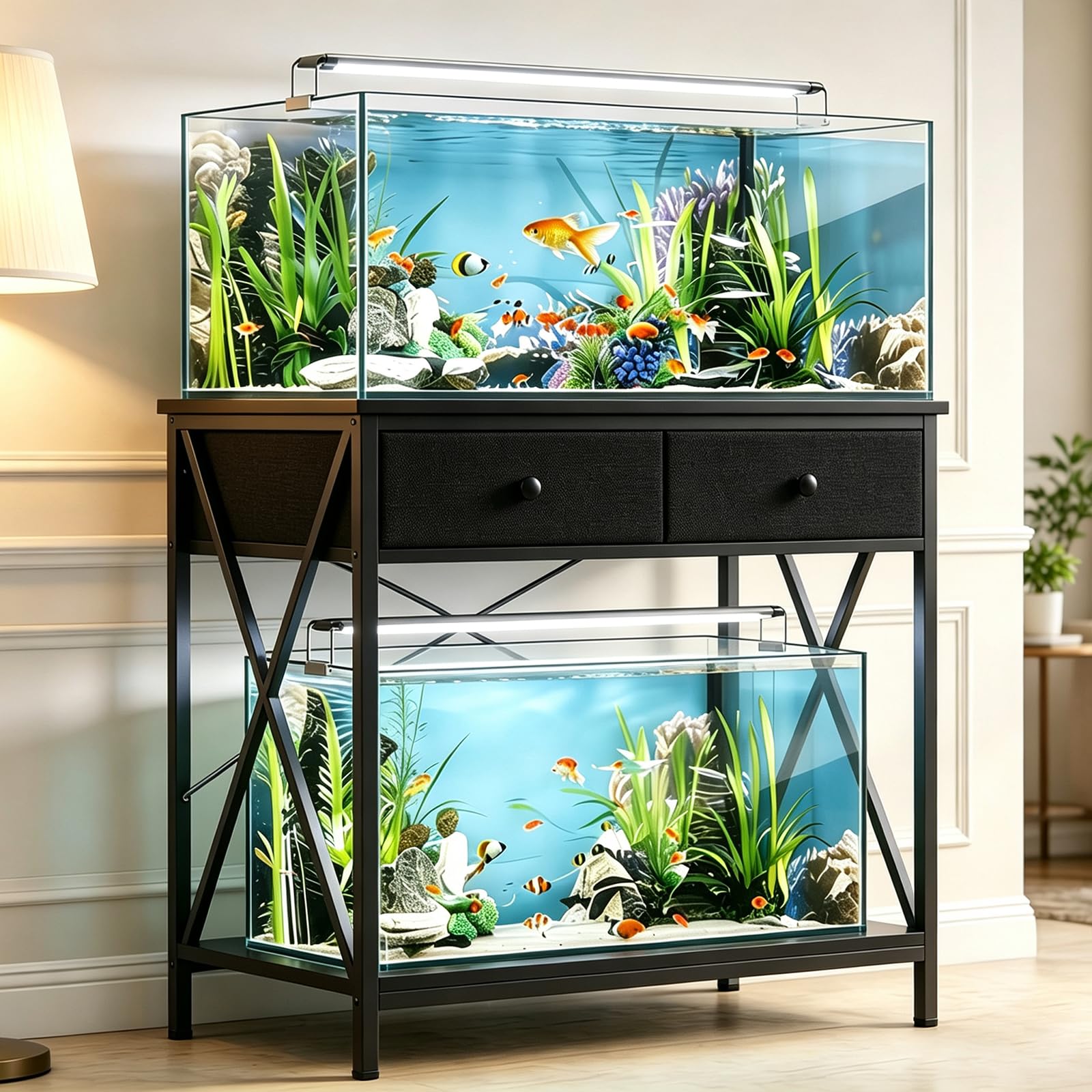 Soporte de acuario de 40 a 50 galones, soportes de metal para peceras con almacenamiento de accesorios, mesa de terrarios de tortugas/reptiles, soporte de tanque de criador, fácil de montar