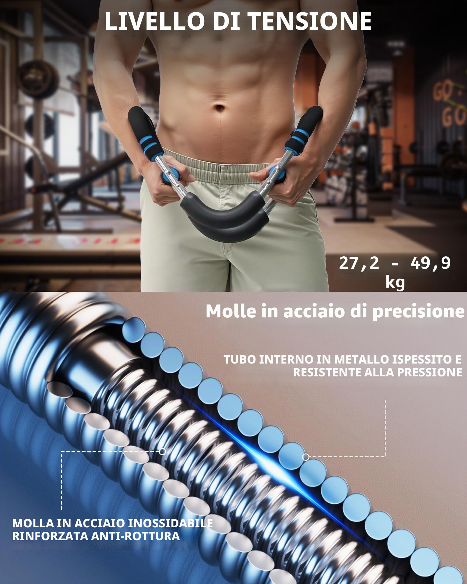 Twister Arm Exerciser, Barra di Allenamento a Molla a Resistenza Regolabile per l'allenamento Muscolare di Petto, Braccia, Spalle e avambracci, Attrezzatura Portatile per Il Fitness Domestico