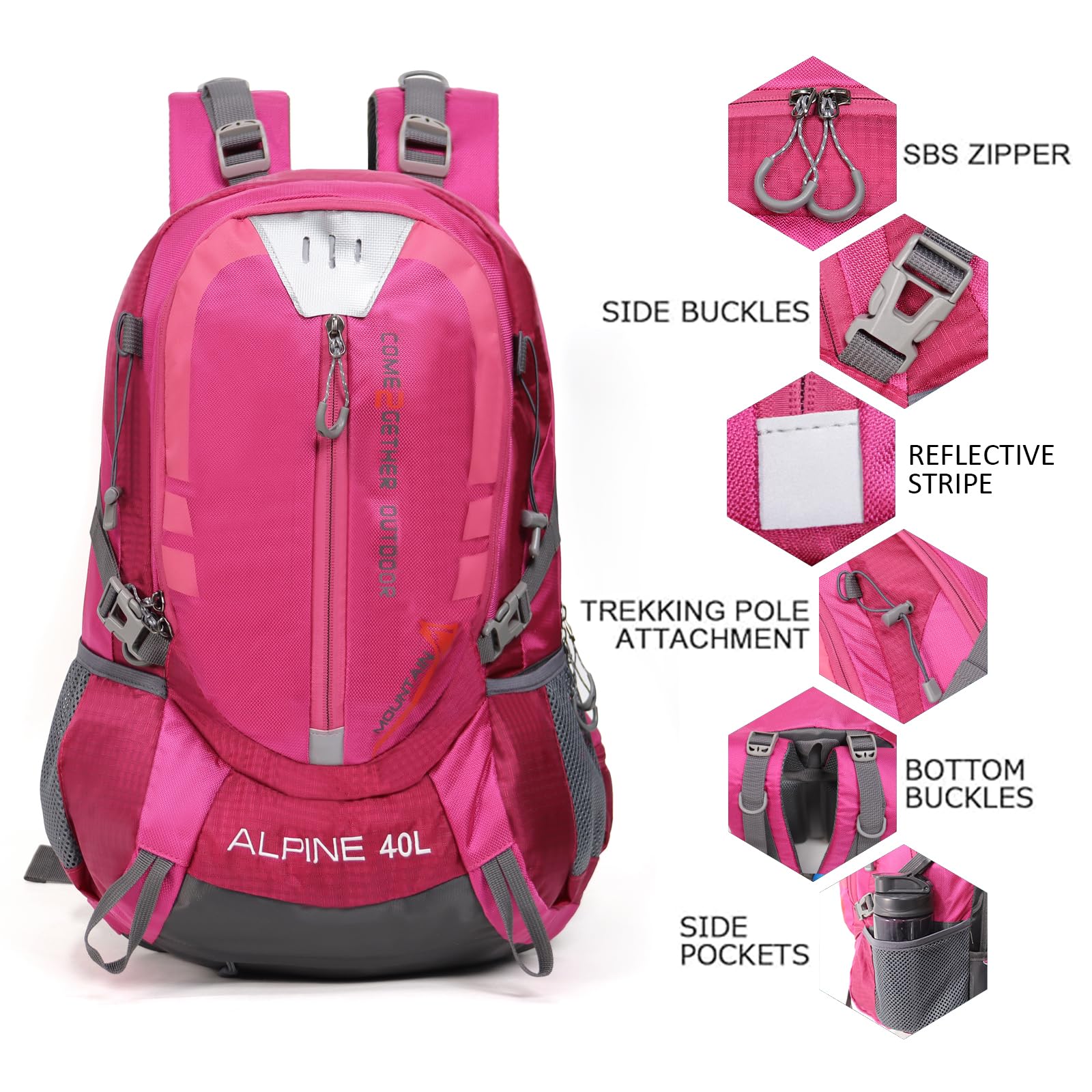 Mochila de senderismo para camping, 40 L, mochila de viaje ligera con cubierta de lluvia para mujeres y hombres