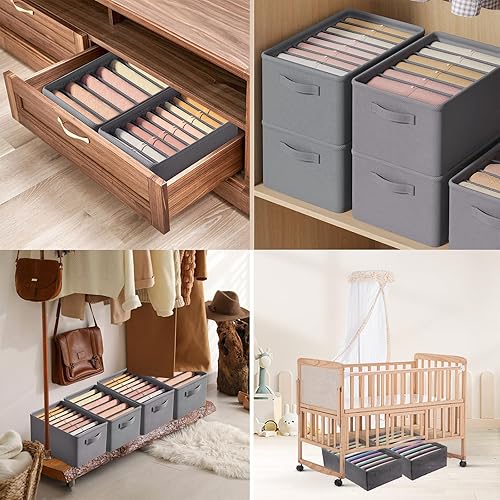 Miniatura 7 de Ohlove Organizador grande de ropa de armario de 4 piezas, 6/9 rejillas, plegable, caja de almacenamiento con asas para pantalones, camisetas,