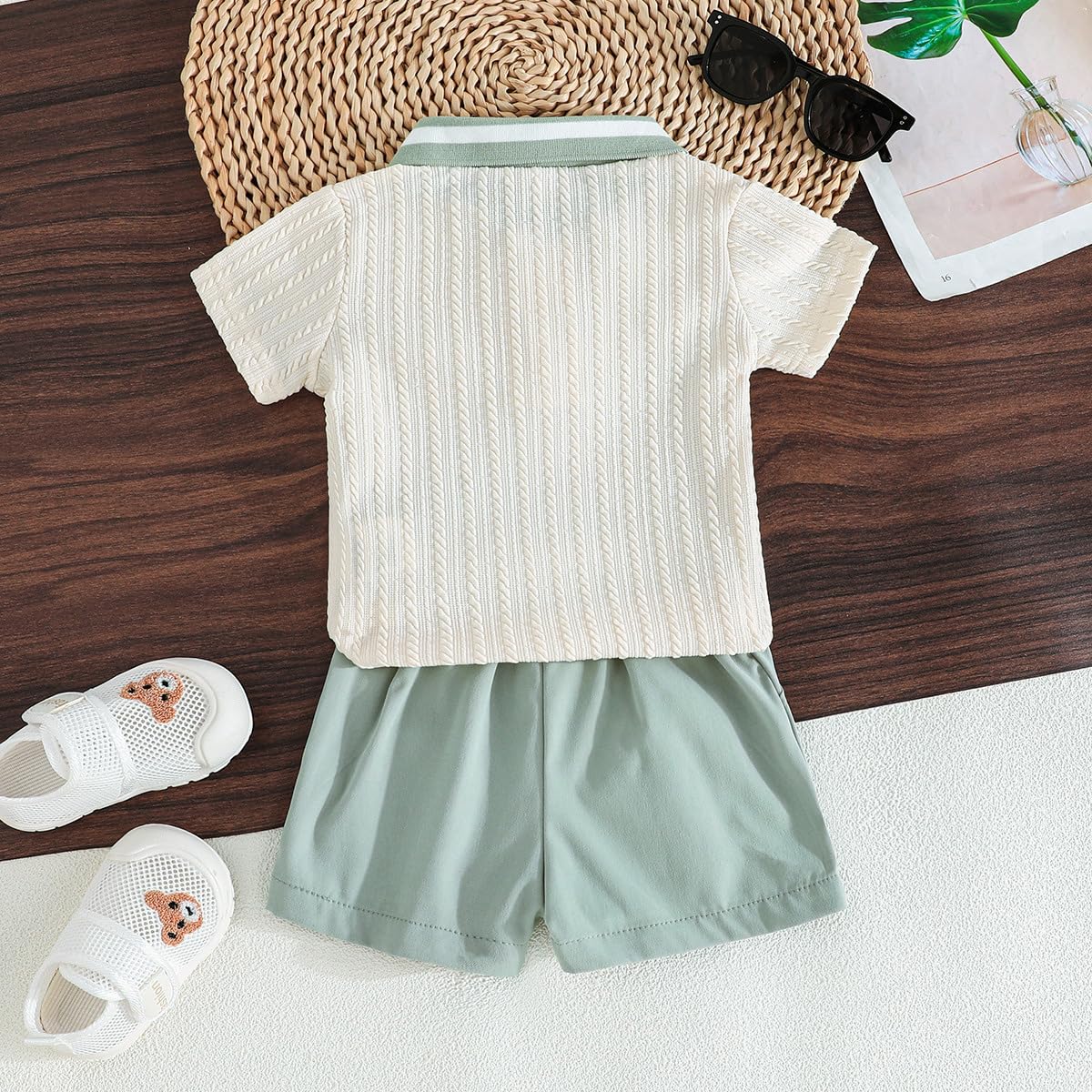 Kleinkind Baby Jungen Kleidung Sommer Outfits Niedliches Bären Poloshirt und Knöpfen Shorts mit Taschen 2-teiliges Frühling Set - 4