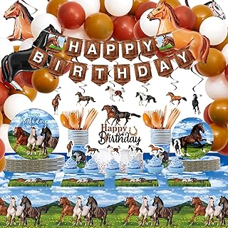 Mumufy 271 Pcs Horse Party Decorations Supplies Horse Happy Birthday Banner Tablecloth Horse Foil Latex Balloon Cowboy Cowgirl Plate Napkins Horse Hanging Swirl Cake Cupcake Topper for Birthday Party