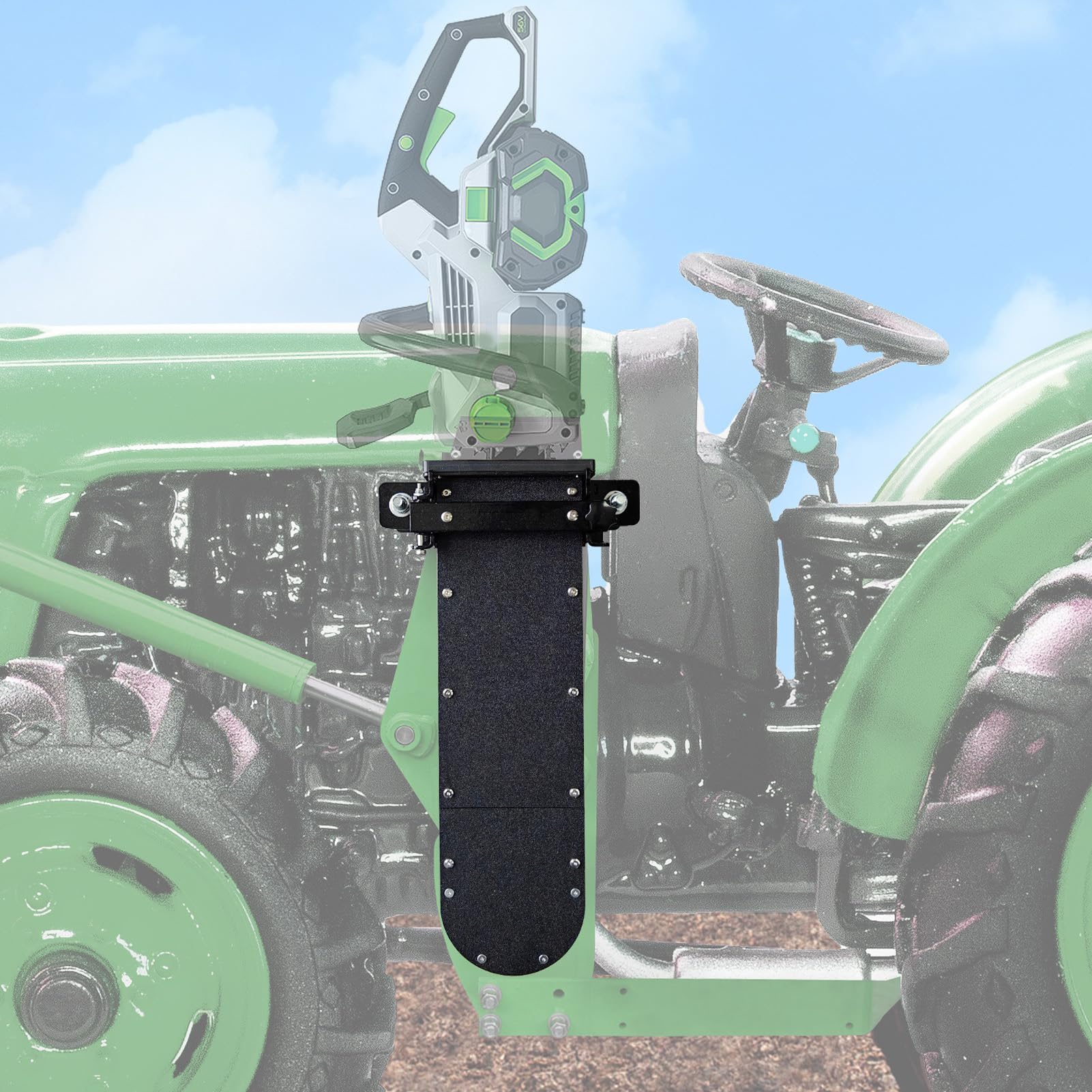 Hochleistungs-Kettensägenhalter für Traktor-Universalhalterung | Passend für vordere Hubarme, verstärkte Schrauben, Ablauflöcher, Sägeblattschutz, Installation ohne Bohren, Arbeiten im