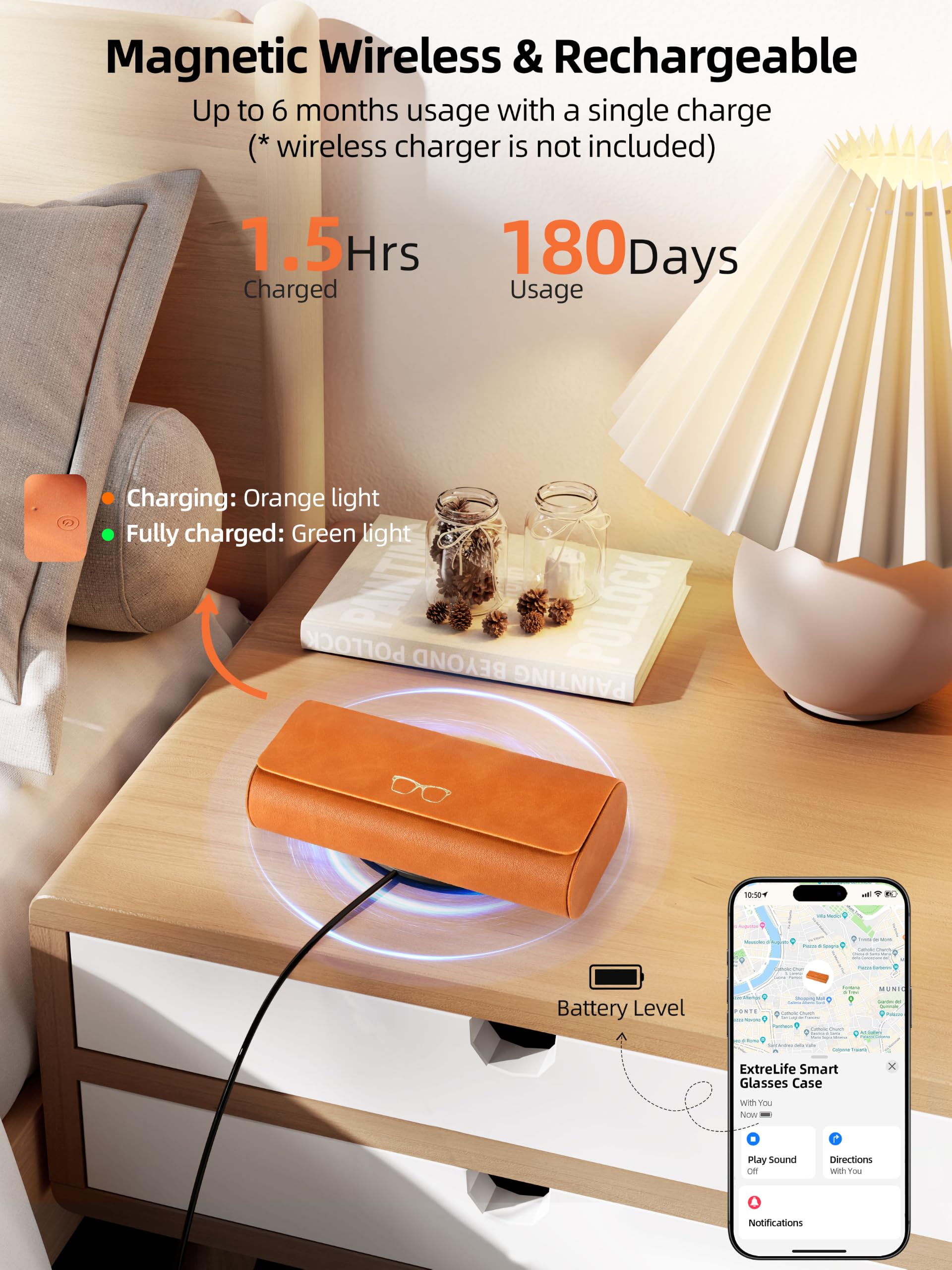 ExtreLife Smart Brillenetui, Funktioniert mit Apple Find My, Hartschalen-Sonnenbrillenetui für Damen Herren, Brillenetui mit GPS-Tracker, PU-Leder, Anti-Verlust, Wiederaufladbar, Braun