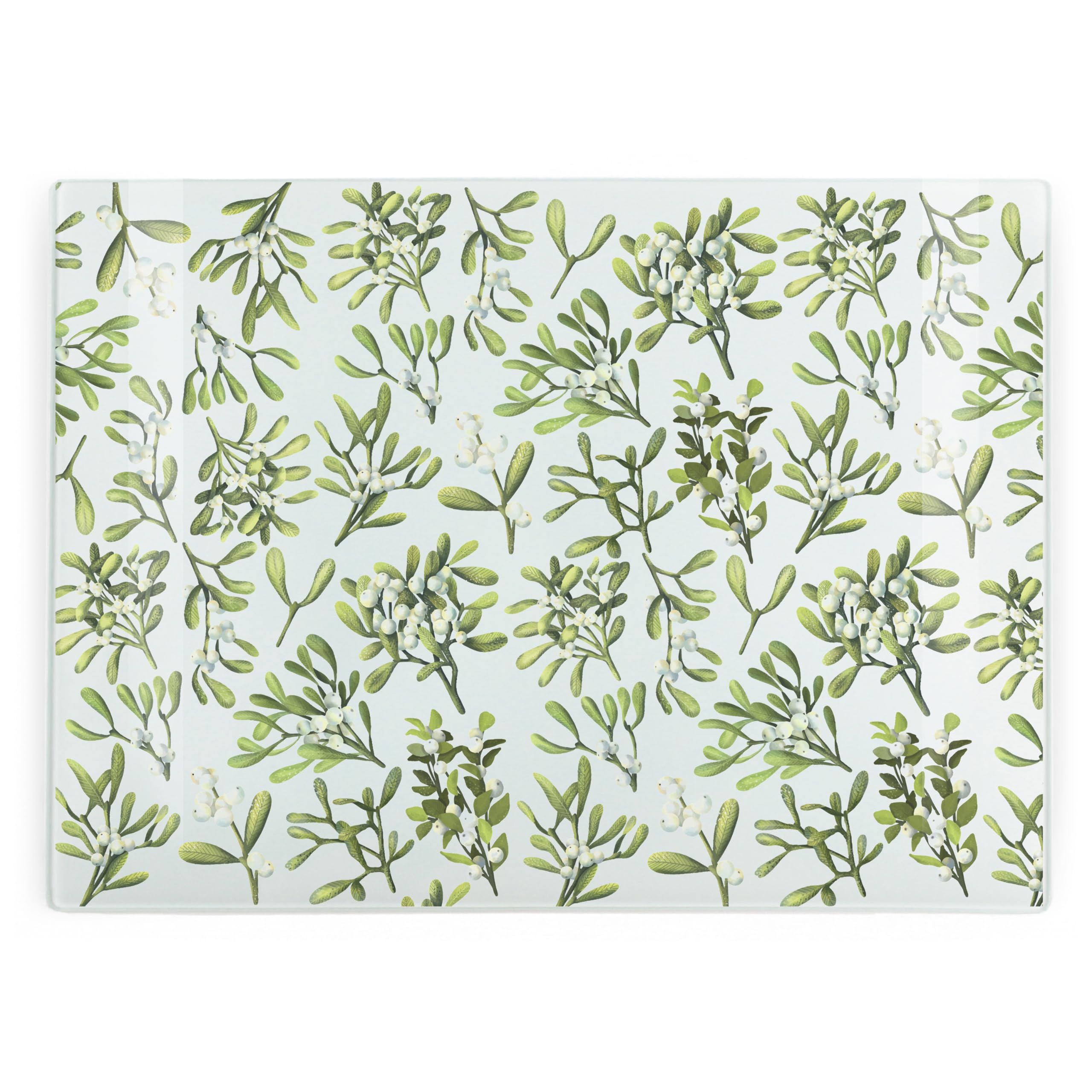 Christmas Glass Chopping Board - Mistletoe Rectangular Large Worktop Protector - Smooth Board Kitchen Cutting Board Worktop Saver with Non-Slip Feet 39cm x 28.5cm (15" x 11")