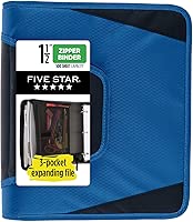 Five Star Zipper Binder, 1-1/2 Inch 3-Ring Binder for School, 3 Pocket Expanding File, 500 Sheet Capacity, Blue (72202)