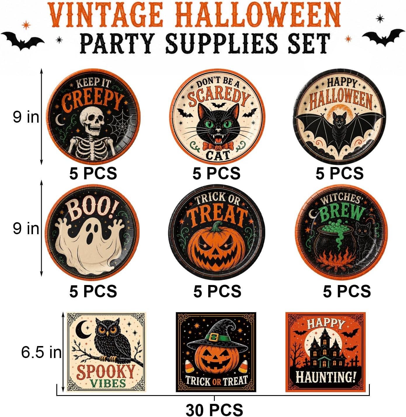 Oigco 60PCS Halloween Party Supplies, Vintage Halloween Plates and Napkins Set with 9-inch Dinner Plates, and Napkins for Halloween Birthday Party Decorations, Serves 30 image 2