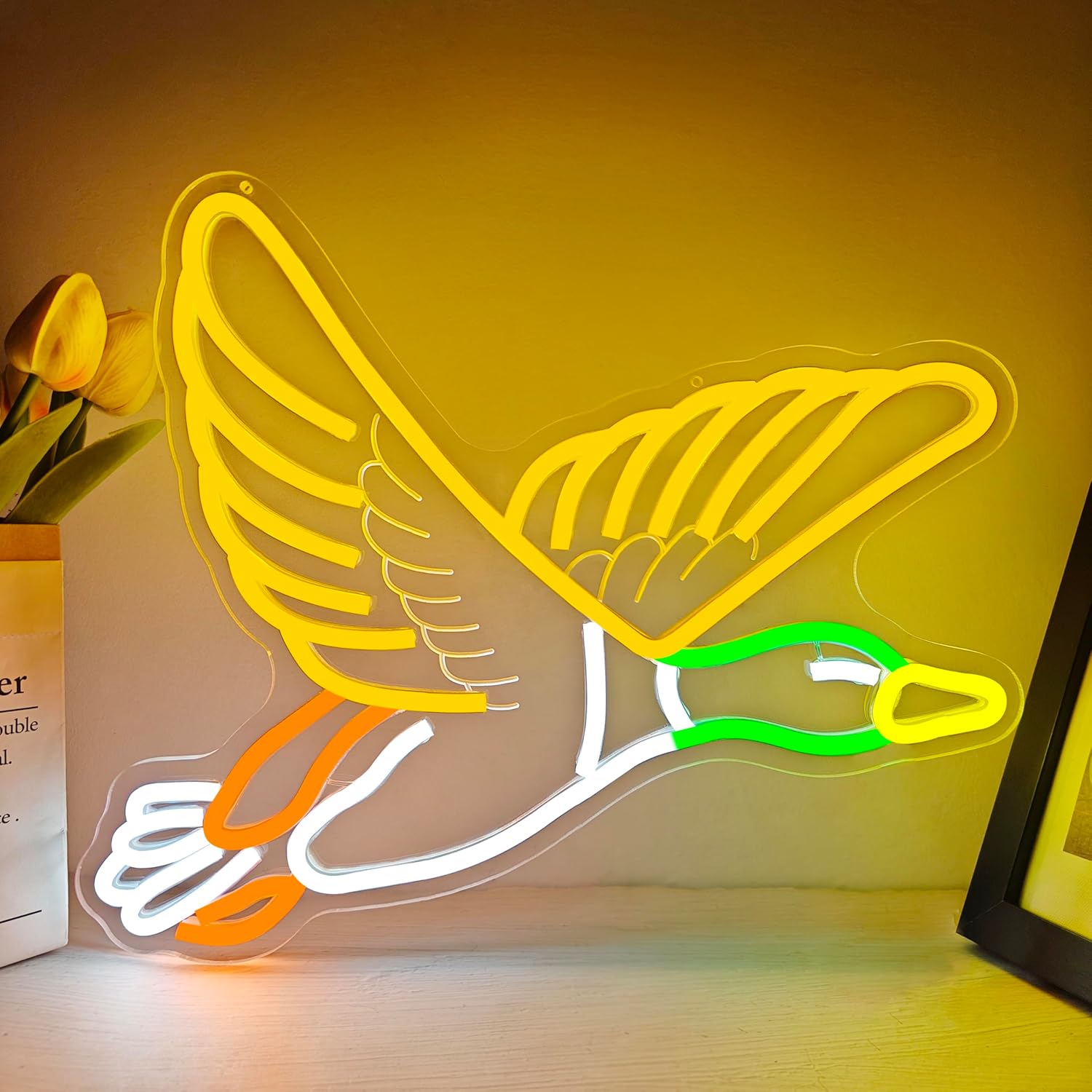Mallard Duck Neon Signs for Wall Decor Goose Neon Light Sign Mallard Duck Light Up Sign Dimmable Flying Duck Led Signs for Bedroom Wall Home Living Room Cabin Wildlife Enthusiasts Decor Gift