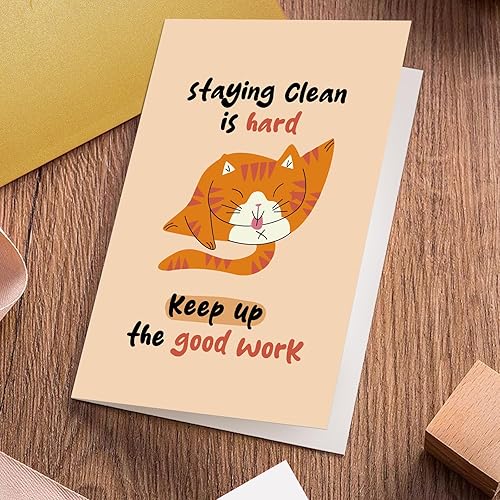 Miniatura 4 de Oamiolek Divertida tarjeta de sobriedad de gato para mujeres y hombres, tarjeta de aniversario sobrio regalo para él y ella, tarjeta de recuperación