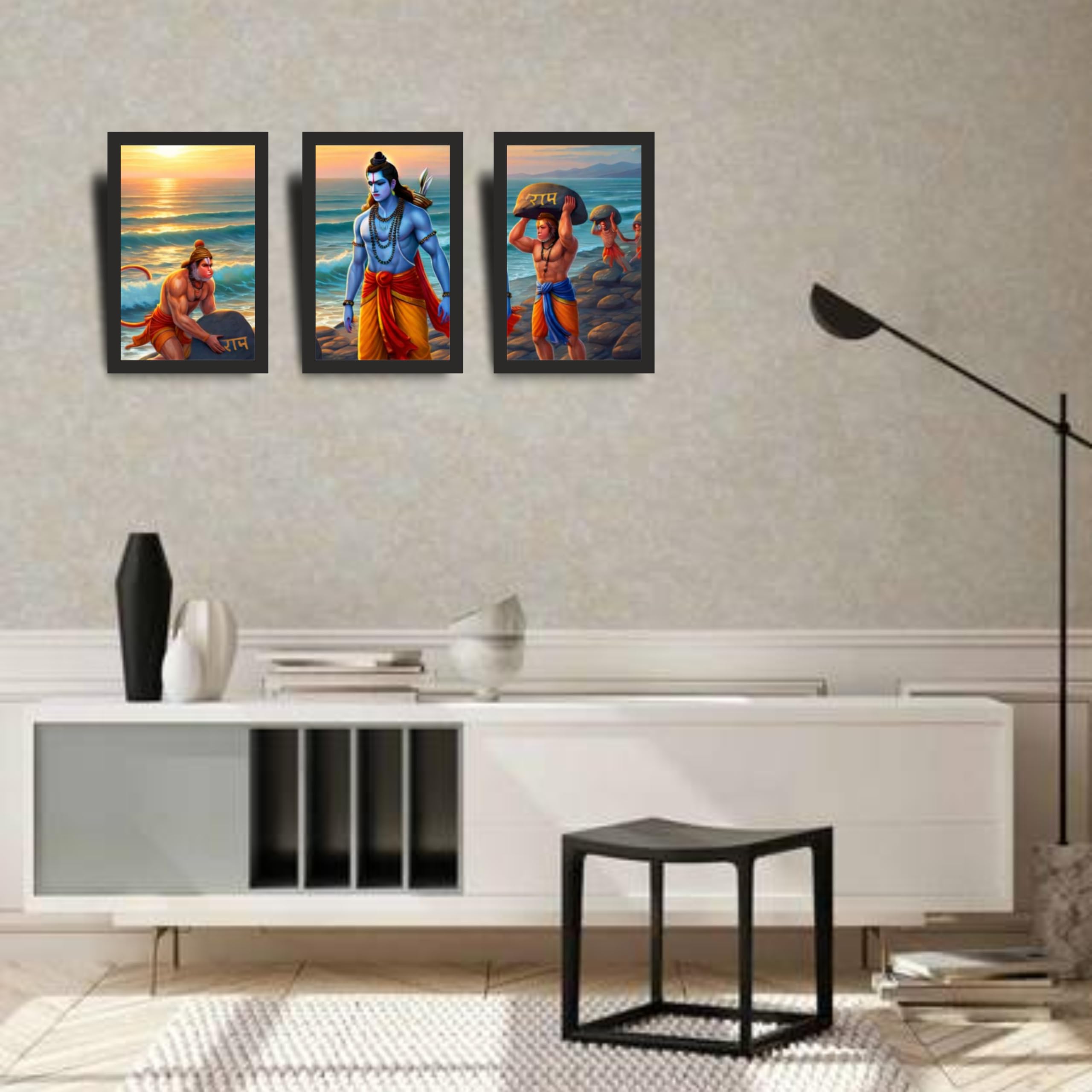 Lord Ram Hanuman Ram Setu Wall Art Set of 3