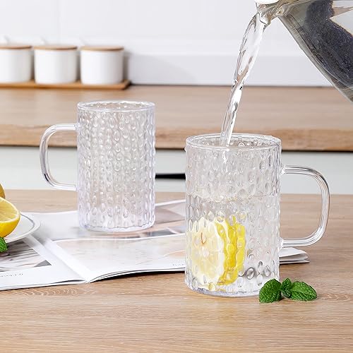 Miniatura 6 de Juego de 4 tazas de café transparentes irrompibles con asa, plástico reutilizable de 16 onzas, aptas para lavavajillas