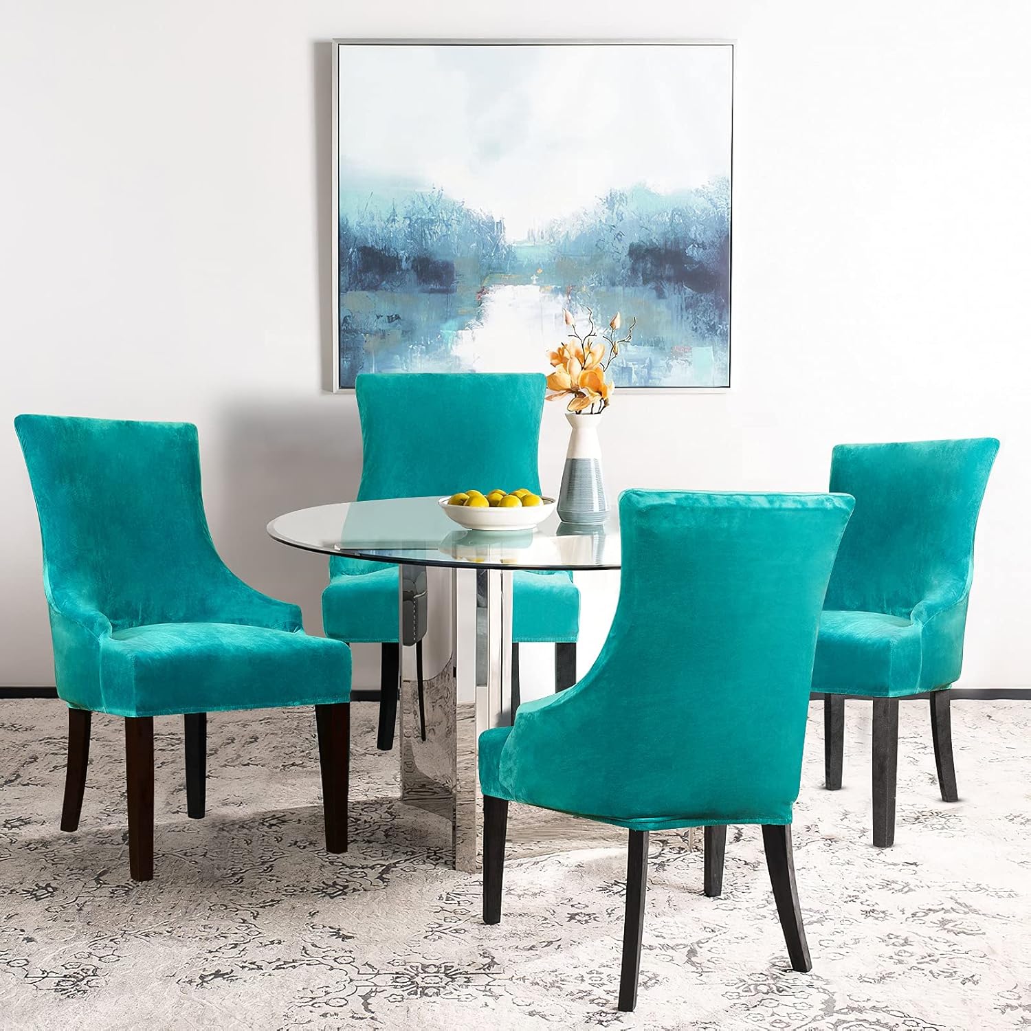 Lellen Velvet Stretch Wingback Chair Cover Slipcover - Reusable Protector Cover for Dining Room Banquet Home Decor etc Machine Washable Hand Washable (Teal, 2PC)