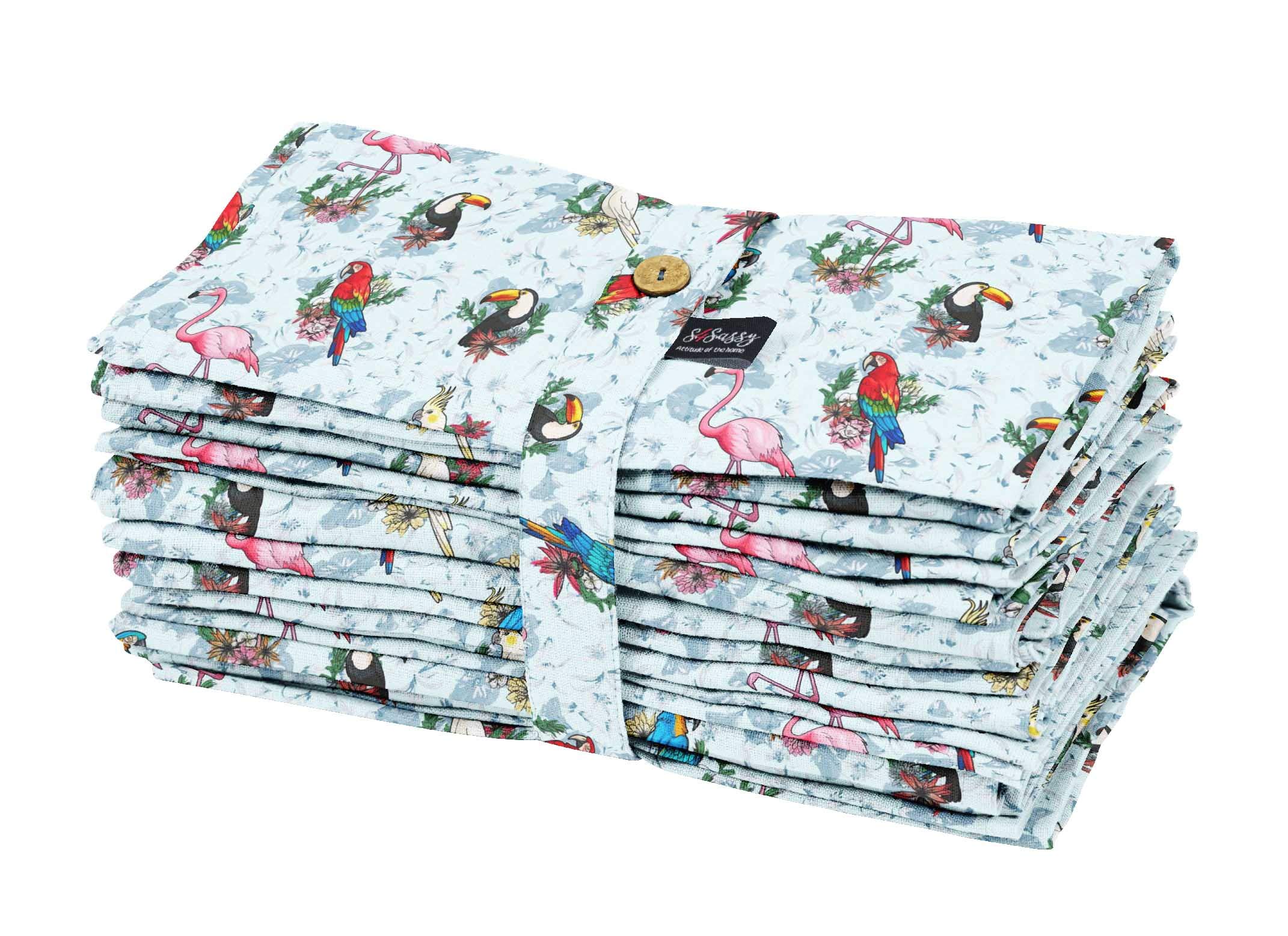 Serviettes cocktail en flex coton bleu de qualité supérieure S4Sassy 12 pièces