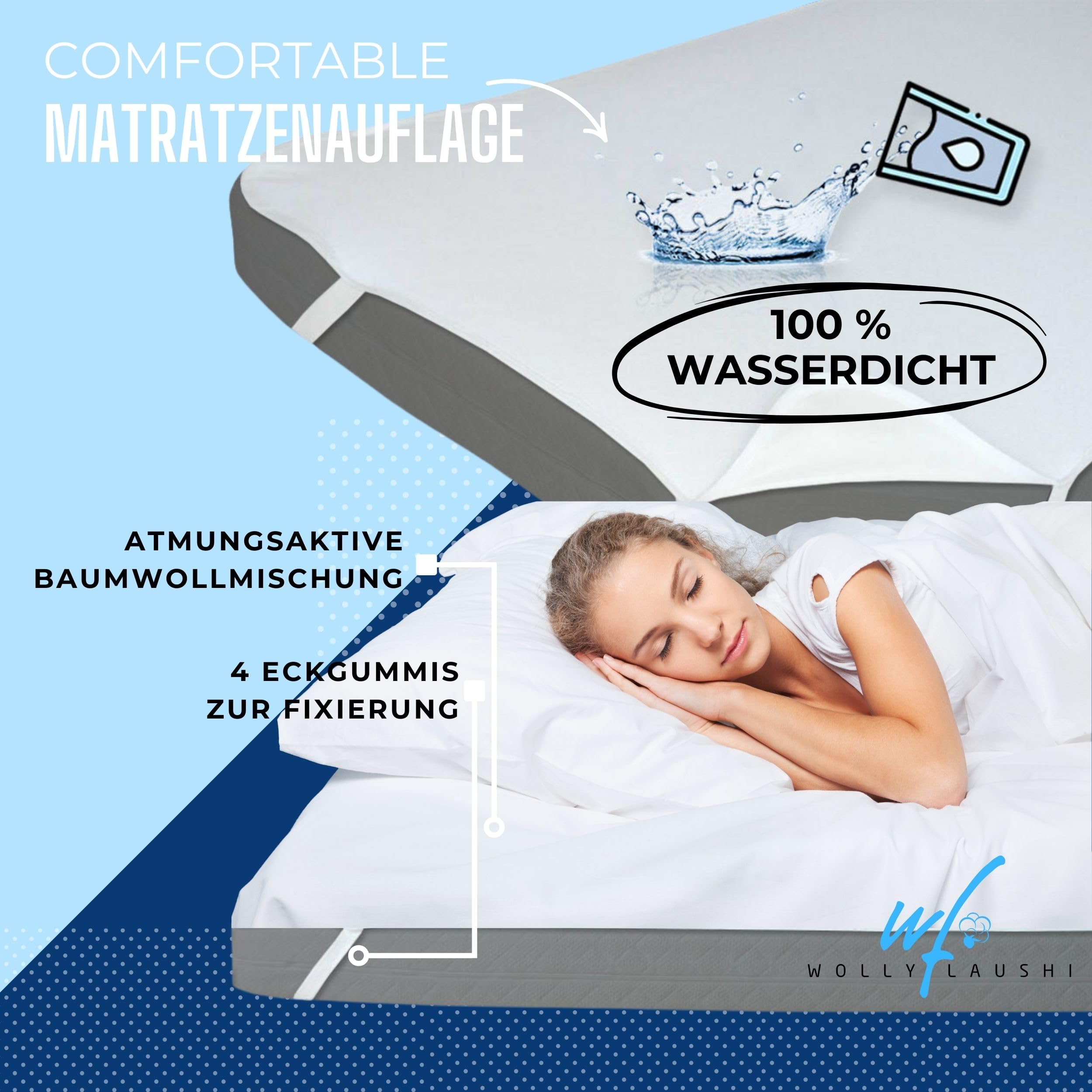 Matratzenauflage 80x200 cm Wasserdicht Baumwolle Nässeschutz | Matratzenschutz Matratzenschoner – Atmungsaktiv – Inkontinenzauflage – Waschbar, langlebig & weich – Rutschfest