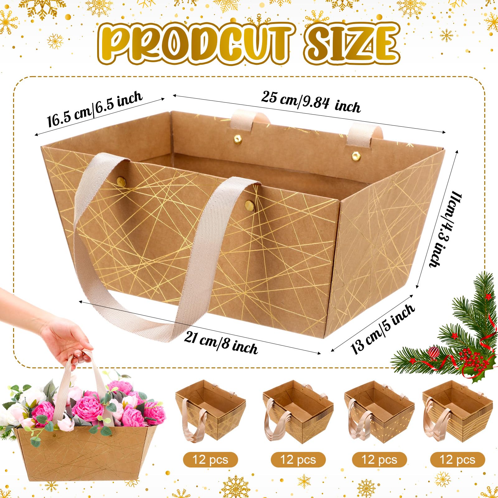 Pinkunn Hochzeitskorb für Geschenke, leere Geschenkkörbe mit Griffen, Markttabletts mit Griffen, 4 Designs für Pakete, Verpackungen, Partys, 48 Stück