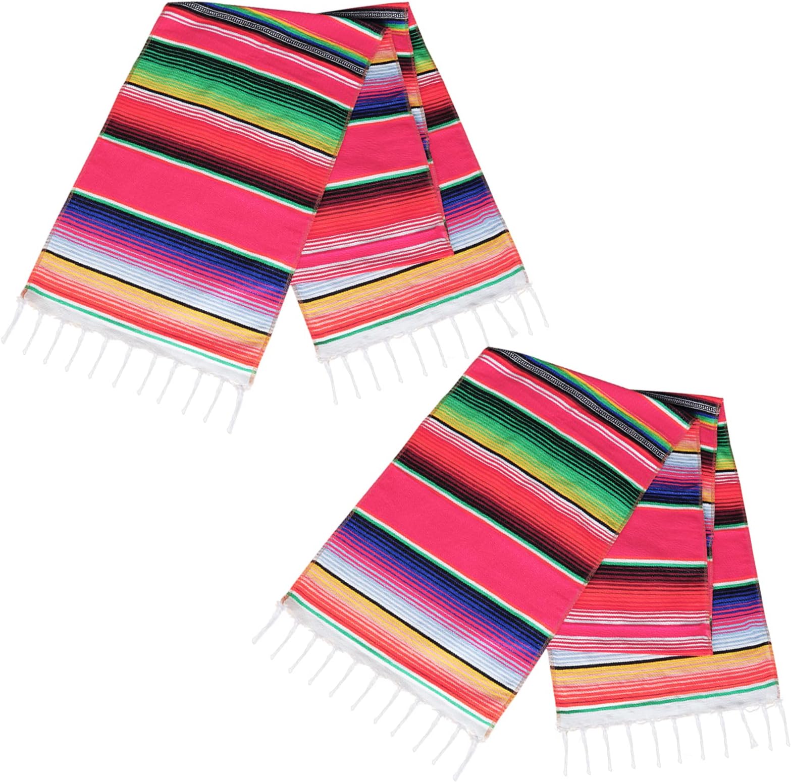 Hooqict 2 Packs Mexican Table Runners for Mexican Theme Party Decorations Wedding Carnival Party Supplies, Cotton Red Mexican Serape Table Runner