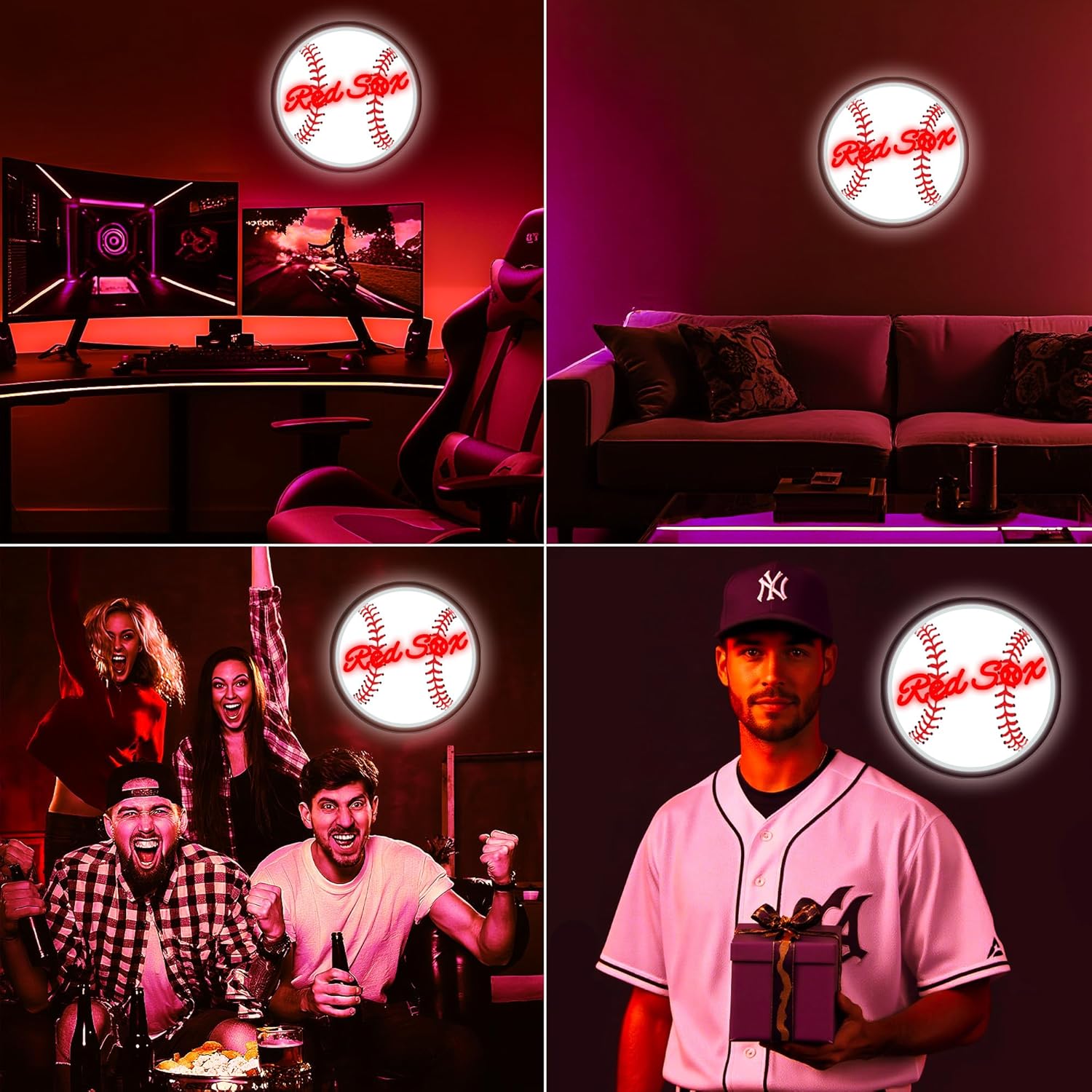 Red Sox Baseball Neon Sign, Boston BRS Cool Light Up Dimmable Red Sox Baseball Team Logo Hanging Led Neon Sign for Wall Decor, Bedroom, Party, Man Cave, Garage, Birthday Christmas Gift for Baseball Fans - Image 6