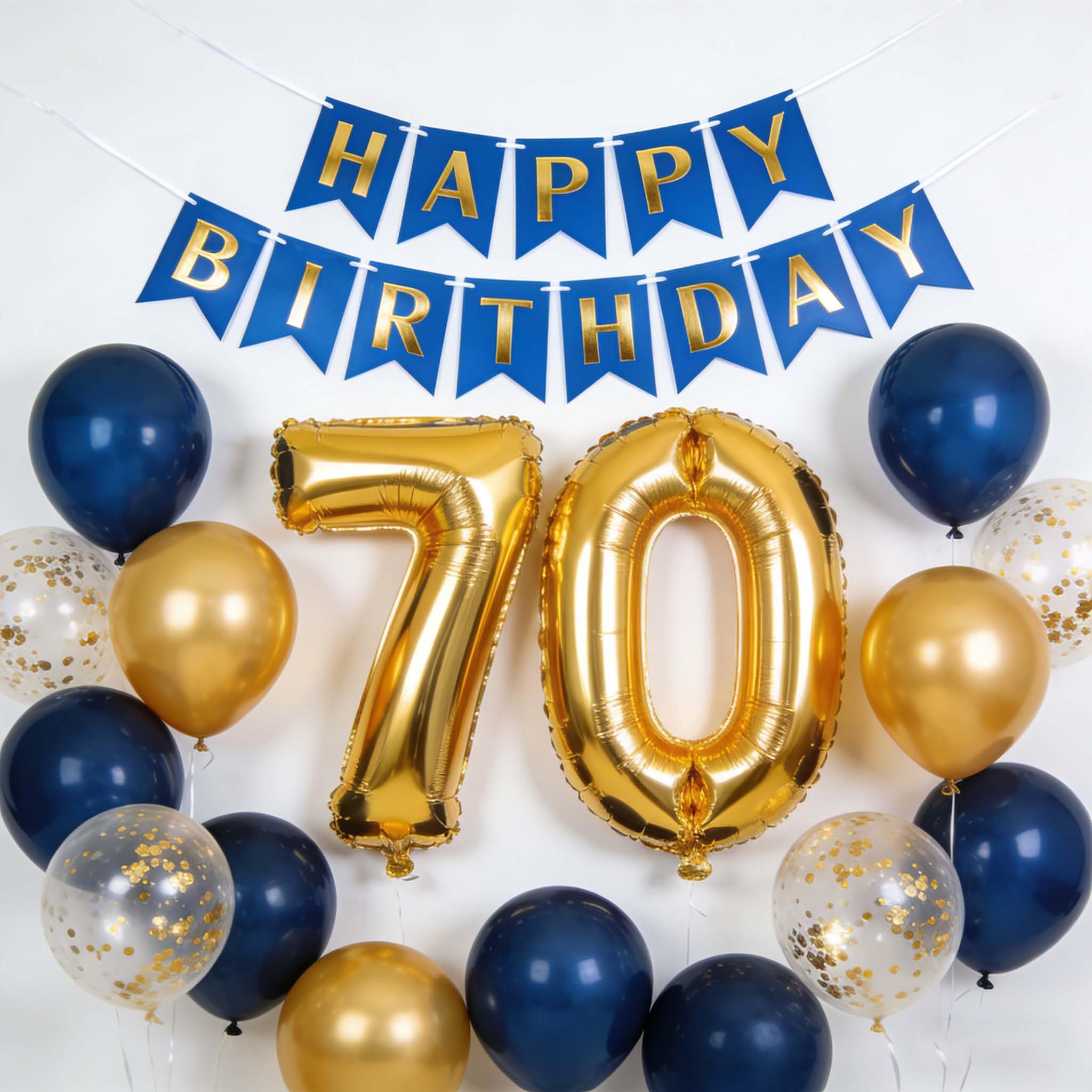 Balloons 70th Birthday Decorations, Navy Blue Gold 70th Birthday Latex Confetti Balloon 70 Years Birthday Decoration for Men Women Dad Husband Mum (70th) โ image 1