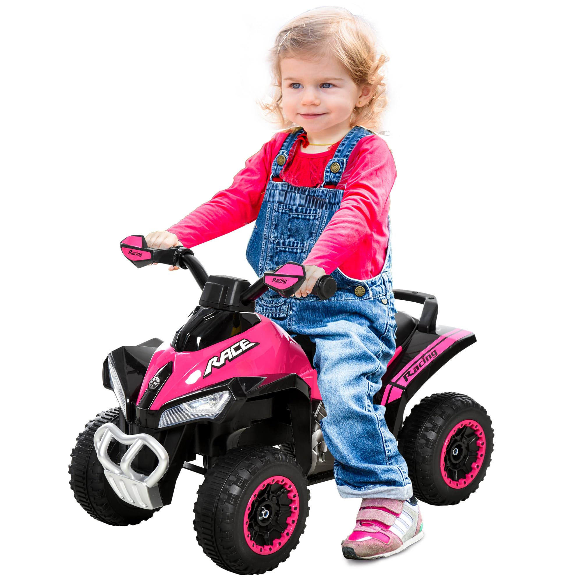 HOMCOM Quad Correpasillos Coche Correpasillos para Niños de 18-36 Meses con Función de Luces y Música Soporta hasta 20 kg 67,5x38x44 cm Rosa