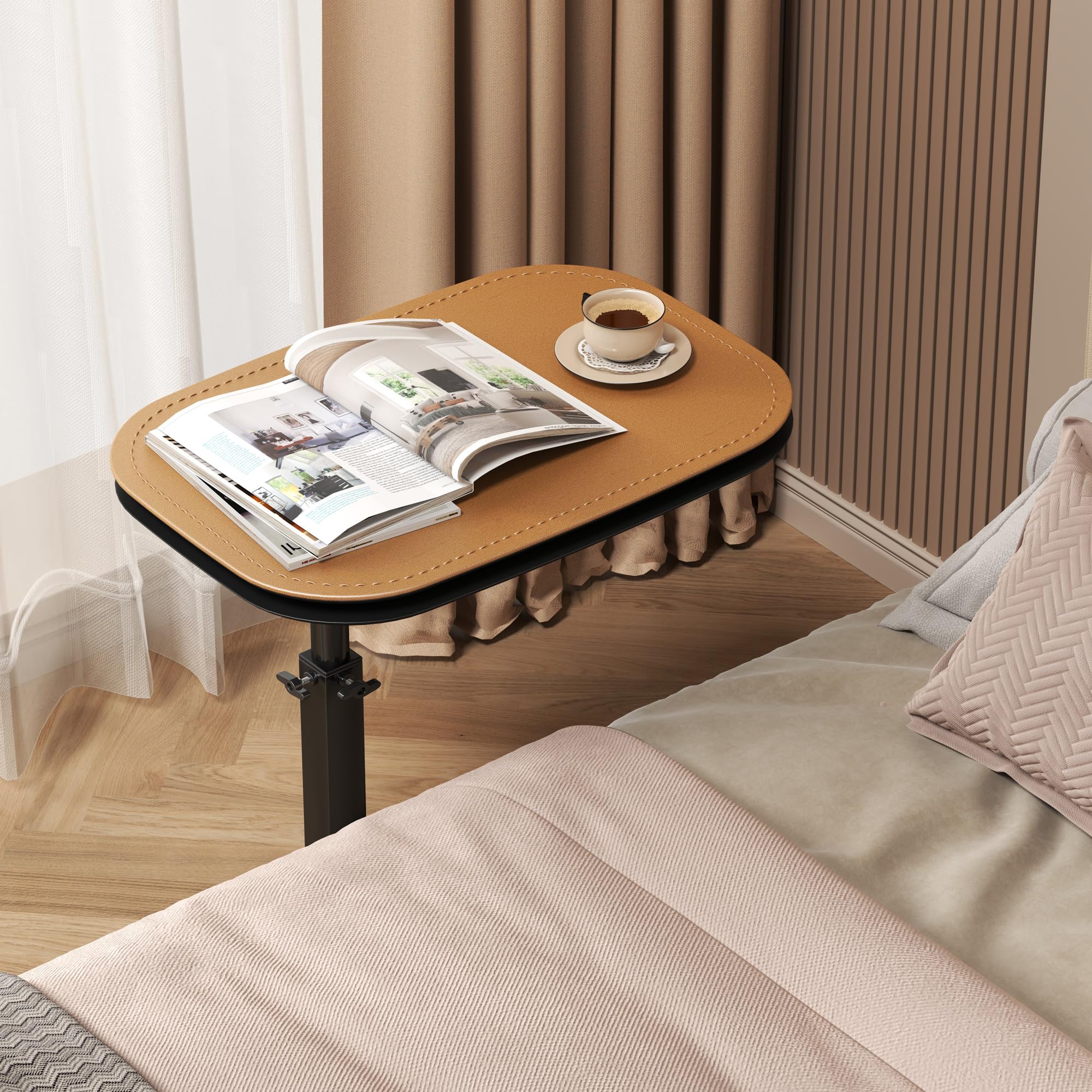 Tavolino a forma di C regolabile in altezza, tavolino per divano legno girevole a 360°, scrivania per computer portatile per divano/letto, piccolo tavolino C per soggiorno/camera da letto (orange)