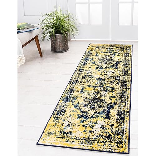 Unique Loom Sofia Collection Traditional Vintage Navy Blue Runner Rug (2' x 7')