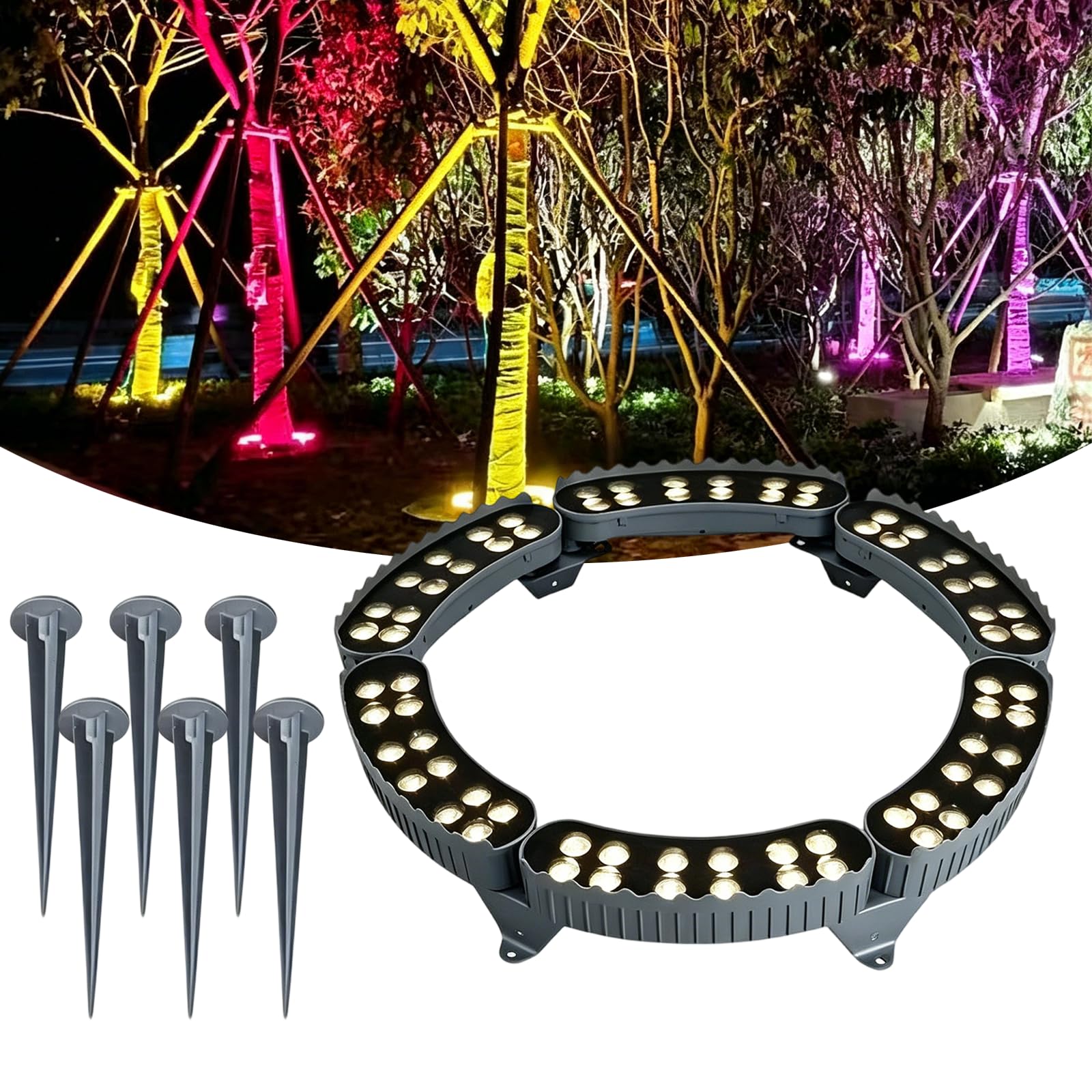 LED Ring Tree Light - Outdoor Waterproof Landscape Spotlight Curved Flood Light Tree, Die Cast Aluminum Heavy Duty Ring Spotlight for Yard Garden Pathway trunk wrap (Neutral White,6 Pcs (72W))