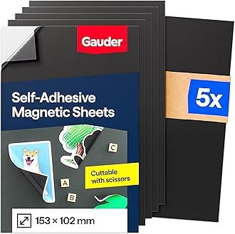 GAUDER Self-Adhesive Magnetic Sheets - Cuttable Magnet Paper for Crafts, Photos and Signs - Magnetic Film for Home, School and Office (5 PCS - 153 x 102 mm)