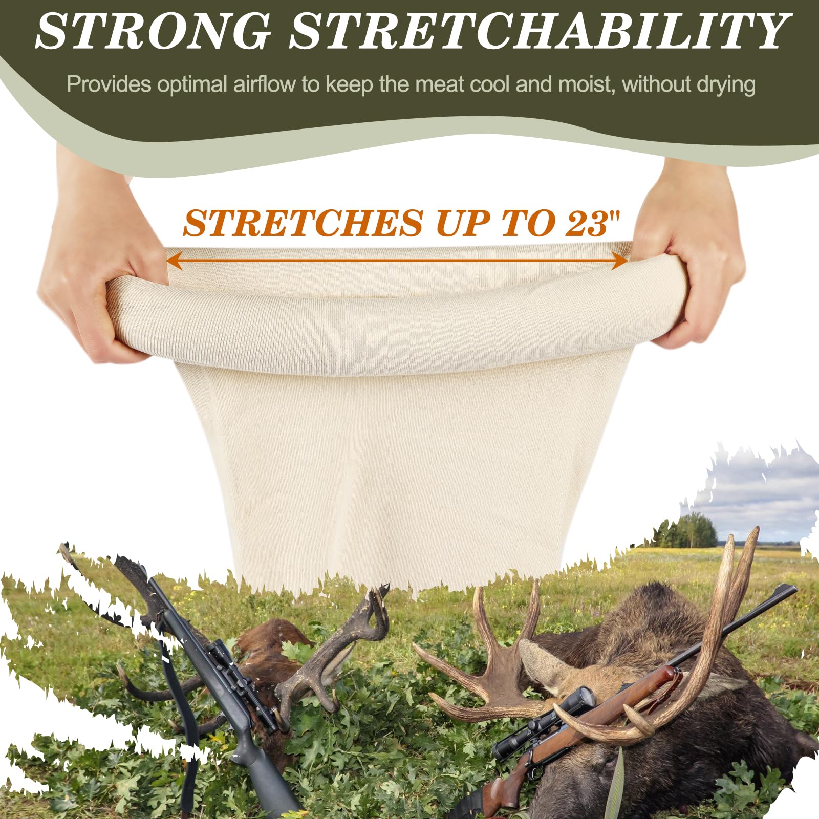 Elk Game Bag Reusable Meat Game Bag Elk Hunting Meat Bags Rolled Heavy Duty Quarter Bags Big Game Bagswith Reflective Tags for Elk Caribou Deer Moose, 5 Pack