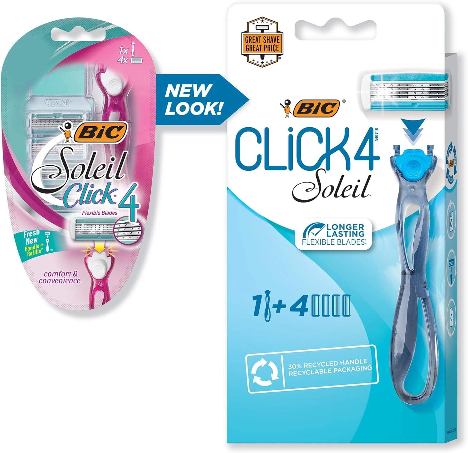 BIC Soleil Bella Click Women’s 4-Blade Disposable Razor, 1 Handle and 4 Cartridges