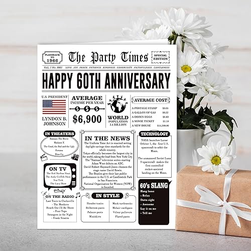 Miniatura 6 de Tarjeta jumbo de 60 aniversario para mujeres y hombres, tarjetas retro de 60 aniversario de boda, regalo para marido y esposa, gran decoración de