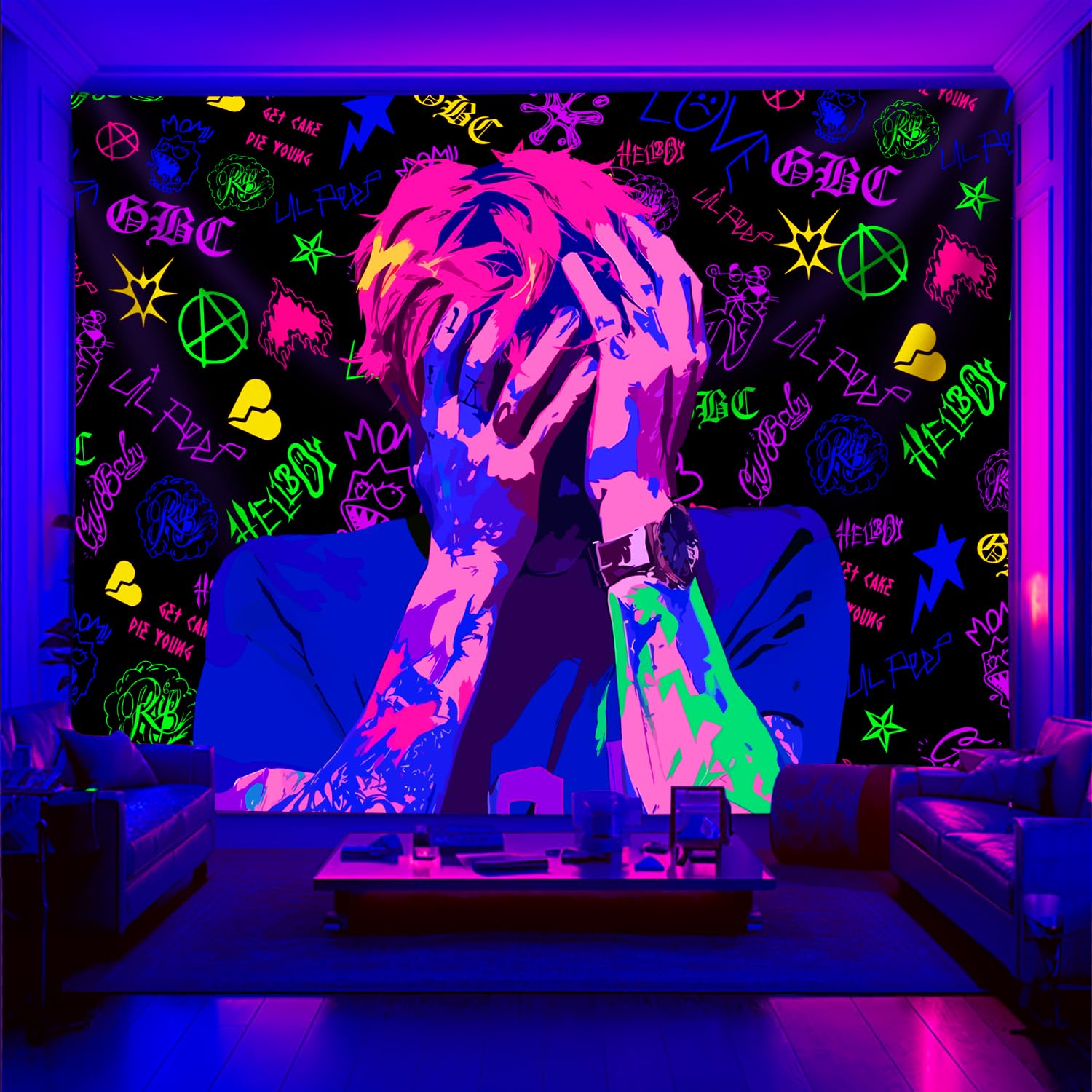 Amazon.com: PSYHILAR Lil Peep Tapestry Blacklight, Rapper Black