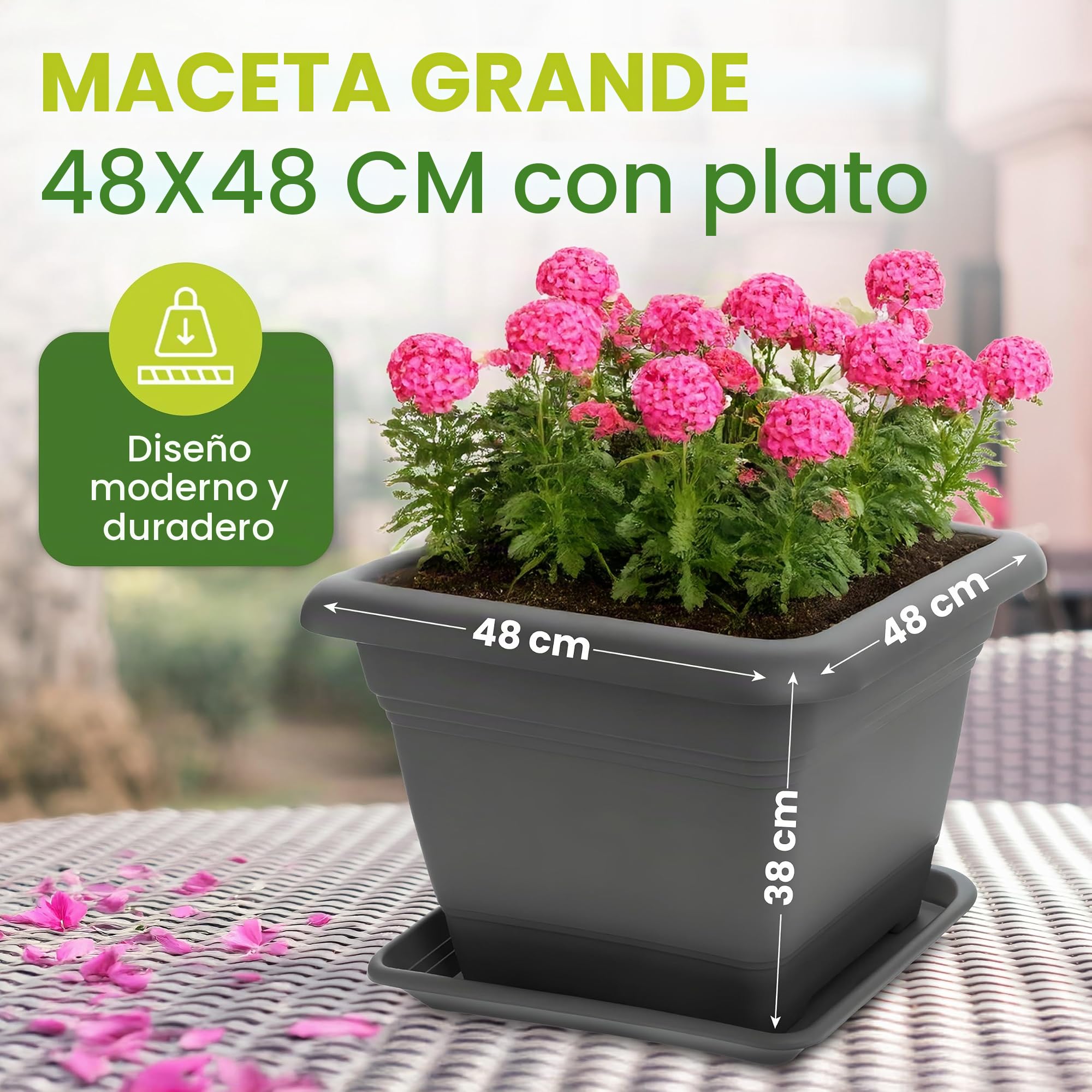 2friends Macetero grande antracita XXL, juego de 2 unidades para exterior, resistente y moderno para jardín y terraza