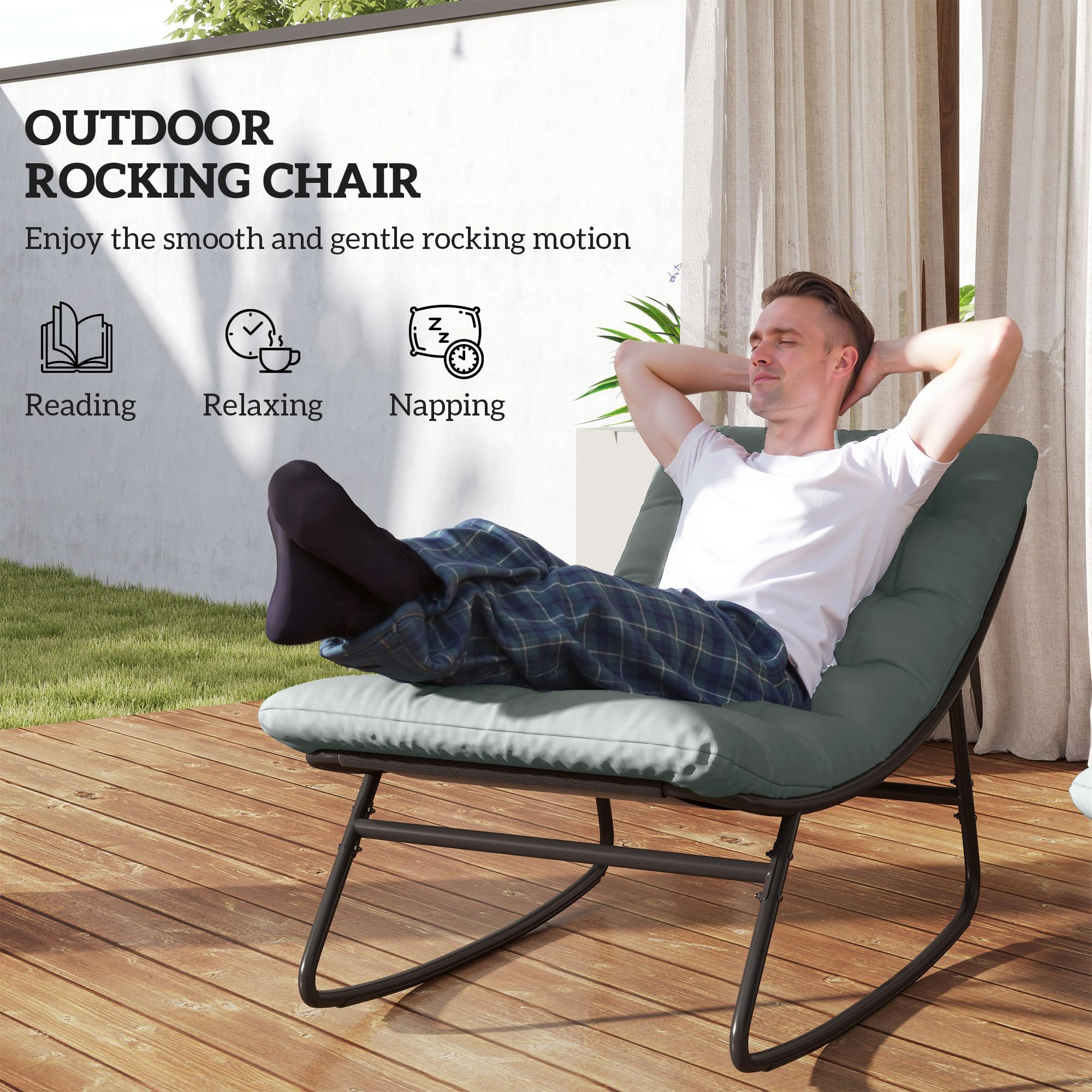 Outsunny 2er-Set Outdoor-Schaukelstühle, Schaukelstühle mit dicken Kissen, Sitz aus atmungsaktivem Textilene-Gewebe und Stahlrahmen, Schaukelstuhl für den Außenbereich, Garten, Terrasse, Patio,
