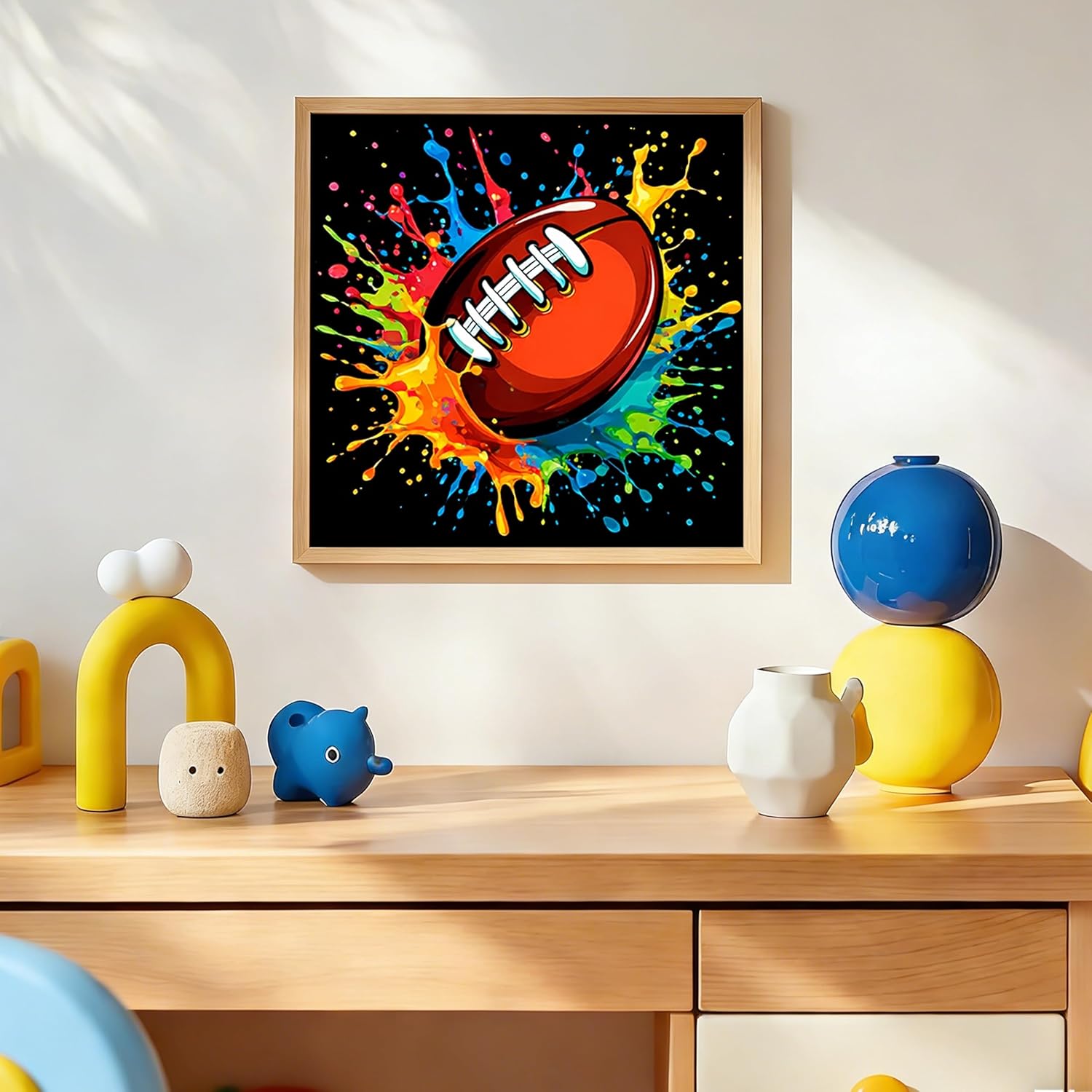 Set of 4 Paint by Numbers Children with Frame - Football Paint by Numbers Children from 7 8 12, Paint by Numbers for Kids with Wooden Frame for Birthdays and Christmas Years for Home Decoration 8 x 8