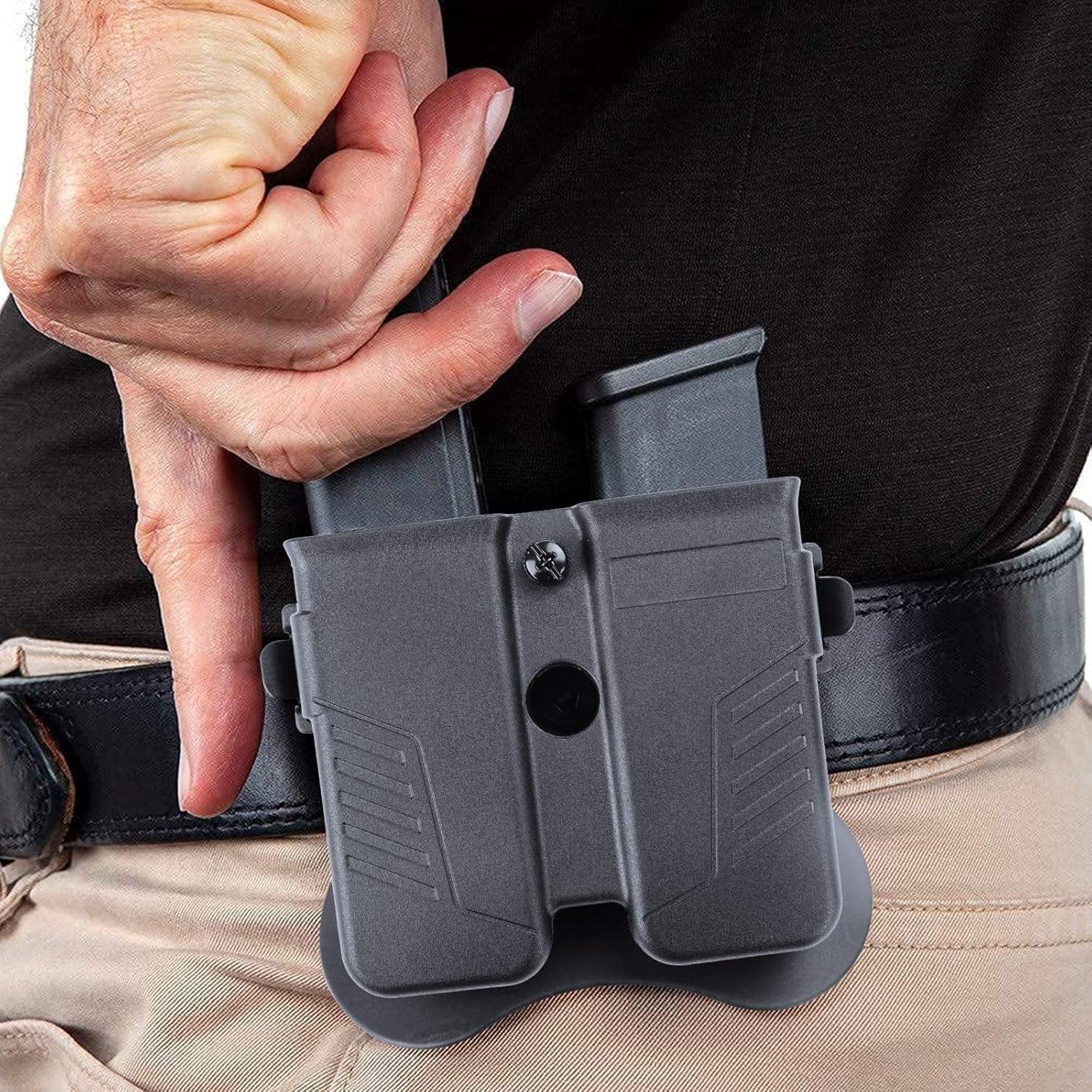 Universal Magazine Pouch,Double Magazine Holster,9mm/.40/.45 Magazine Holder for Beretta/Glock/Ruger/Sig Sauer/S&W/Taurus/H&K Single Stack/Double Stack Magazines, Ambidextrous Adj. OWB Mag Holder.