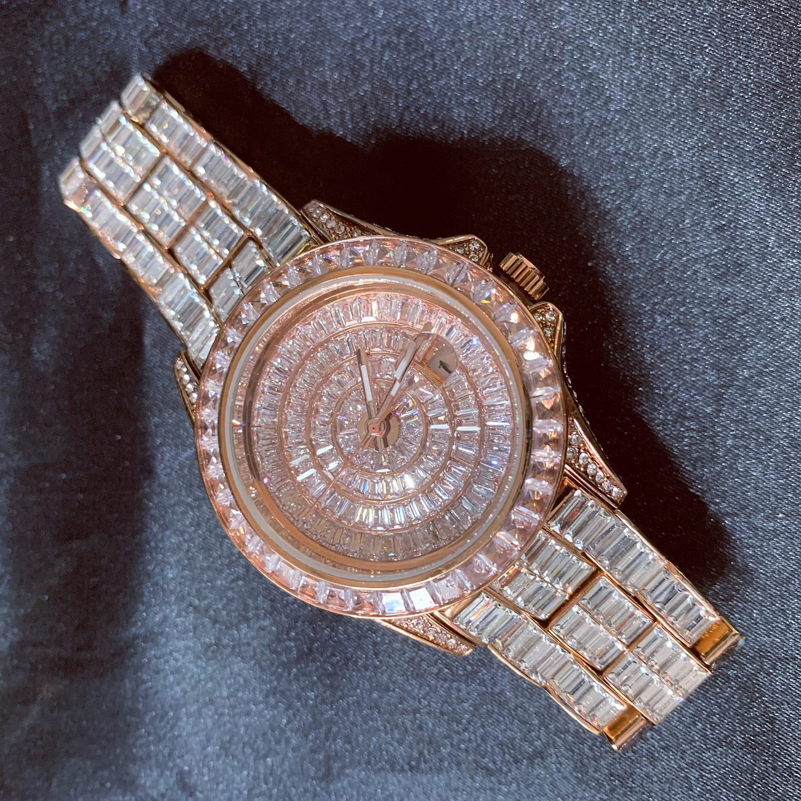 ICEDIAMOND Reloj de Pulsera de 42 mm con Diamantes de circonita cúbica, Chapado en Oro con Piedras de circonita Brillante y Esfera Redonda, Reloj de Cuarzo para Hombre, Mezclado, 42 mm
