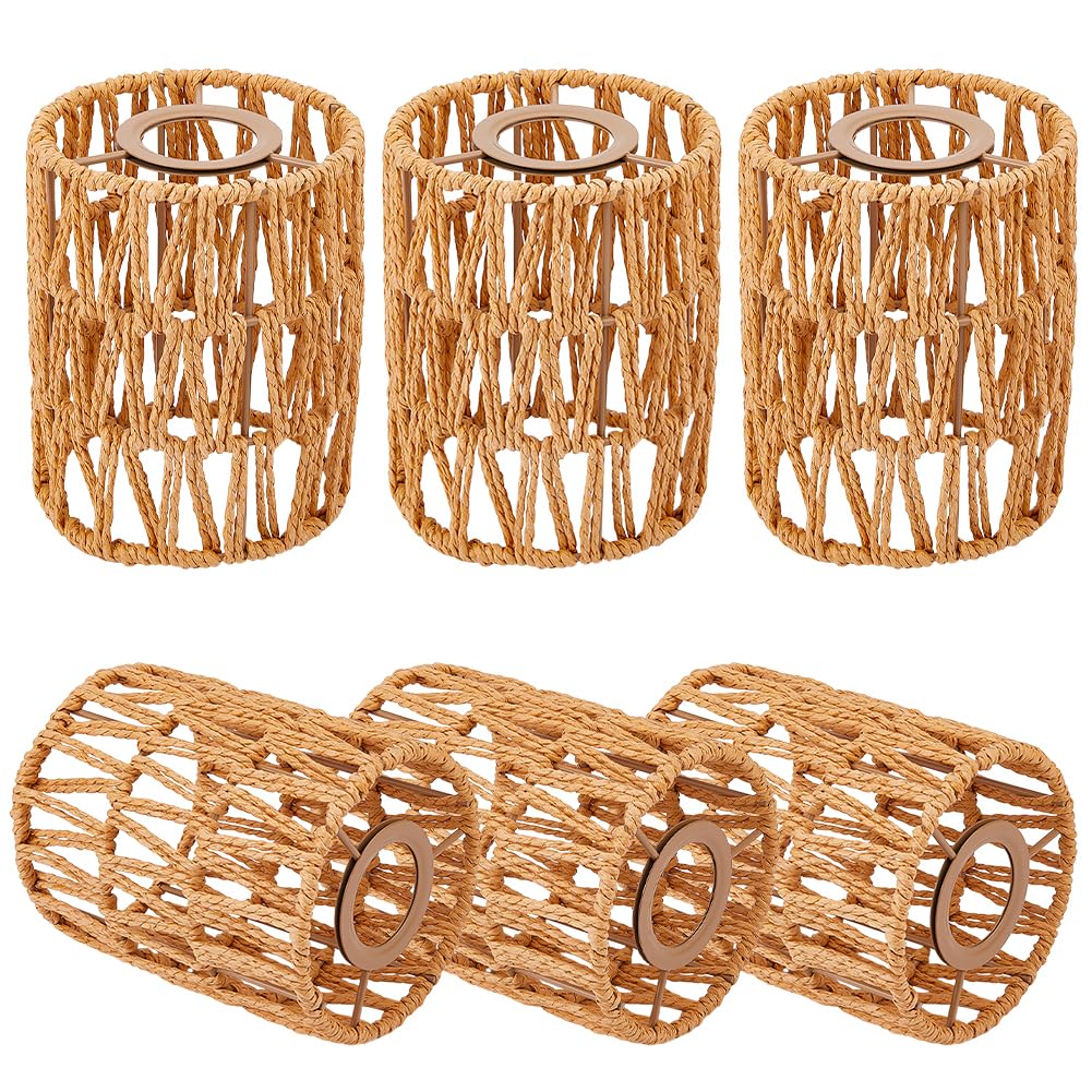 DICOSMETIC Set di 6 paralumi in rattan boho con mini lampadari di copertura in carta rattan, piccolo cilindro, facile da montare per tavolo e da soffitto