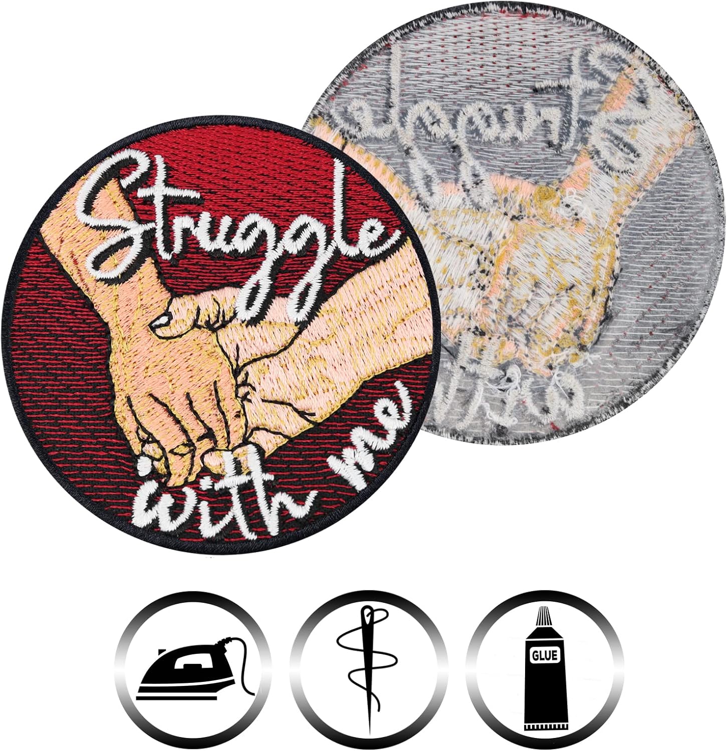 Struggle with me Couple Patch to Iron or sew on for All Fabrics | Hand in Hand Fabric Applique Funny Quote Sticker to Iron on for Clothing and Backpacks | 2.75x2.75 in - Image 4