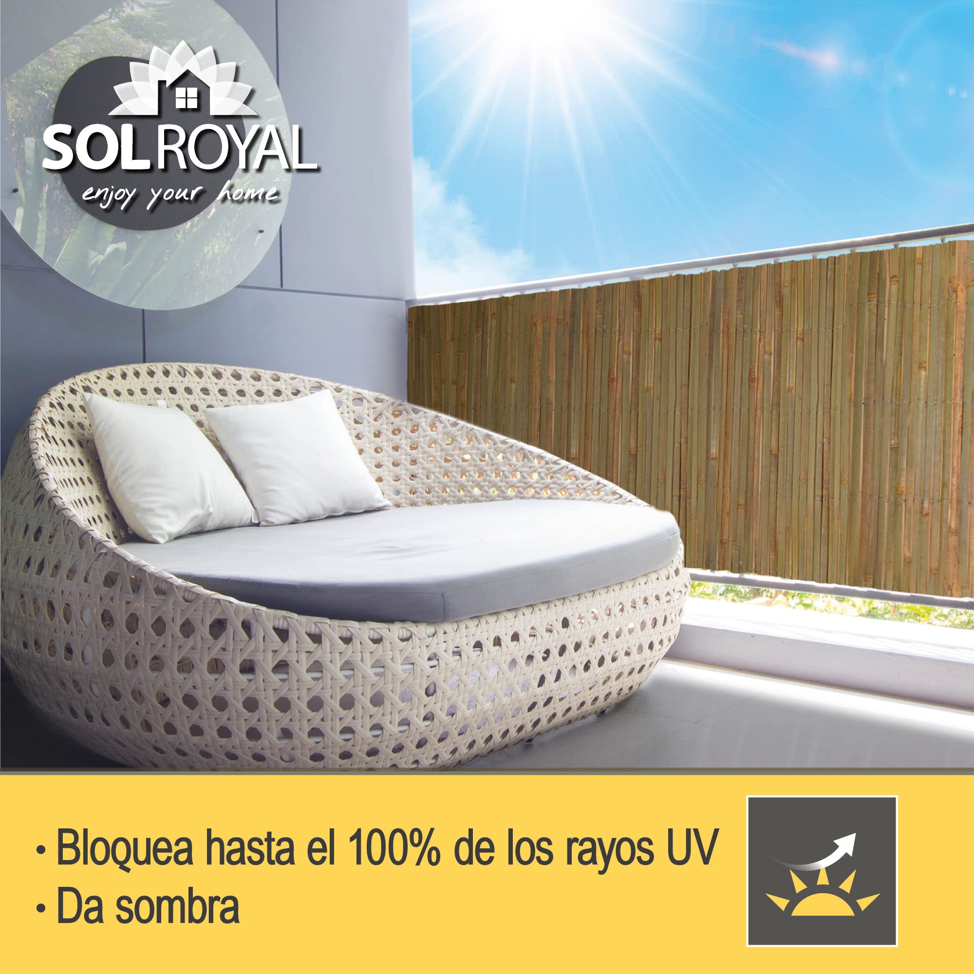 Sol Royal FSC® Valla de Protección Bambú Natural 200x600 cm – Visual y Viento de Caña Balcones Terrazas y Jardín – Robusto Biombo de Bambú Resistente a la Intemperie – SolVision B89