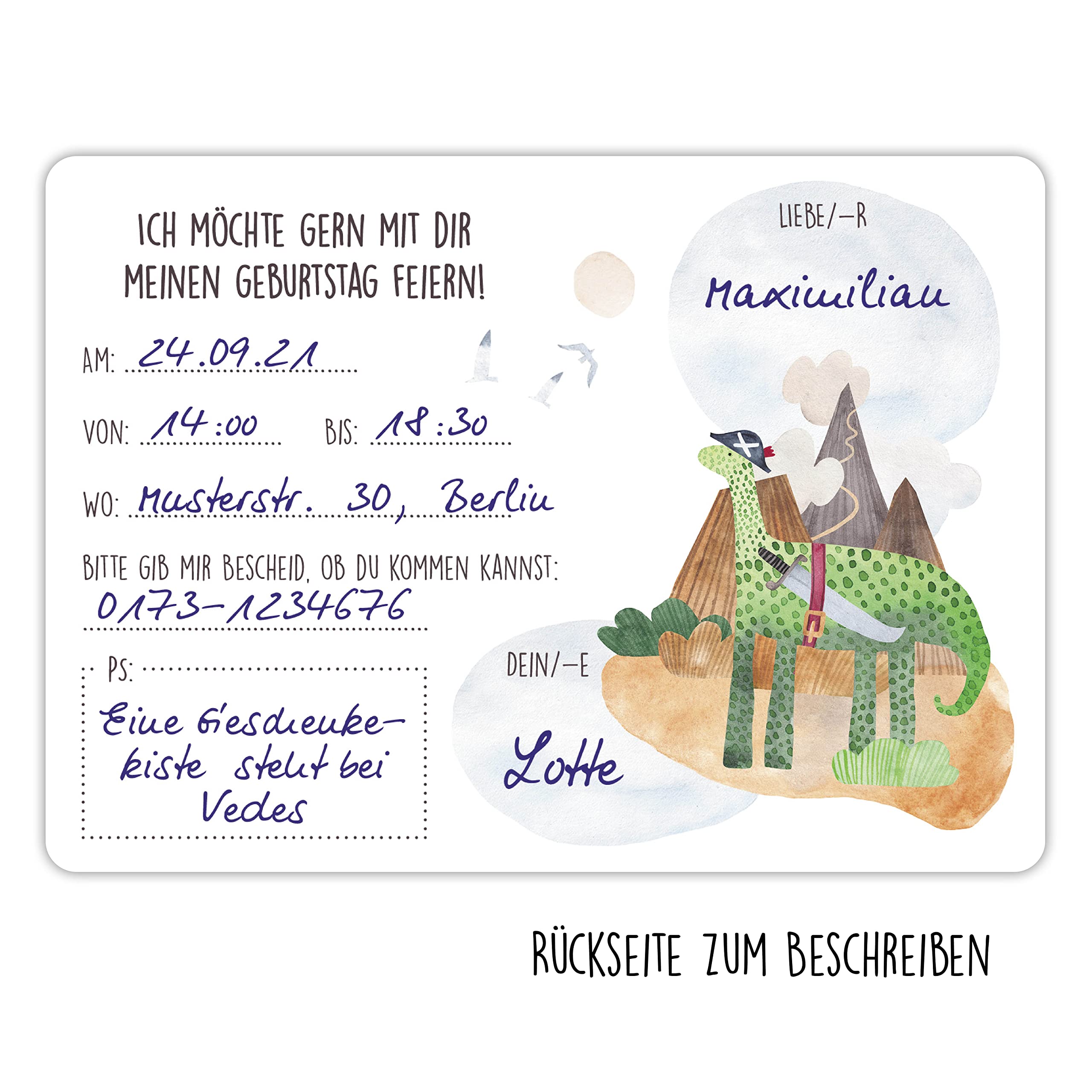 Papierdrachen 12 Biglietti D'invito Per Il Compleanno Per Bambini, Motivo Dinosauro, Inviti Di