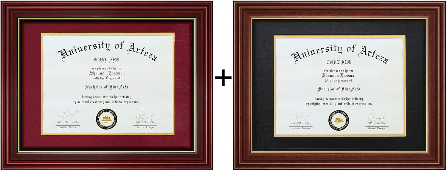CORE ART Diploma Frames Cherry Frame Red Gold Mat with Chocolate Frame Black Gold Mat