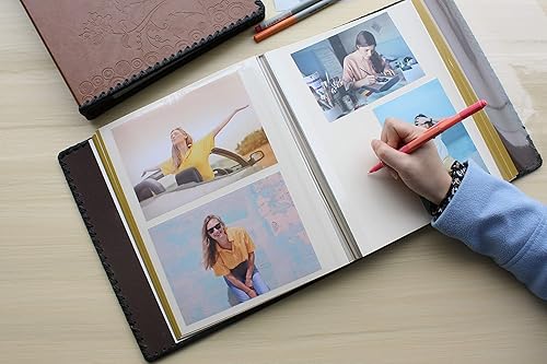 Vista 2 de Álbum de fotos, álbum familiar autoadhesivo para recortes, cubierta de cuero, capacidad para fotos de 3 x 5, 4 x 6, 5 x 7, 6 x 8, 8 x 10 pulgadas