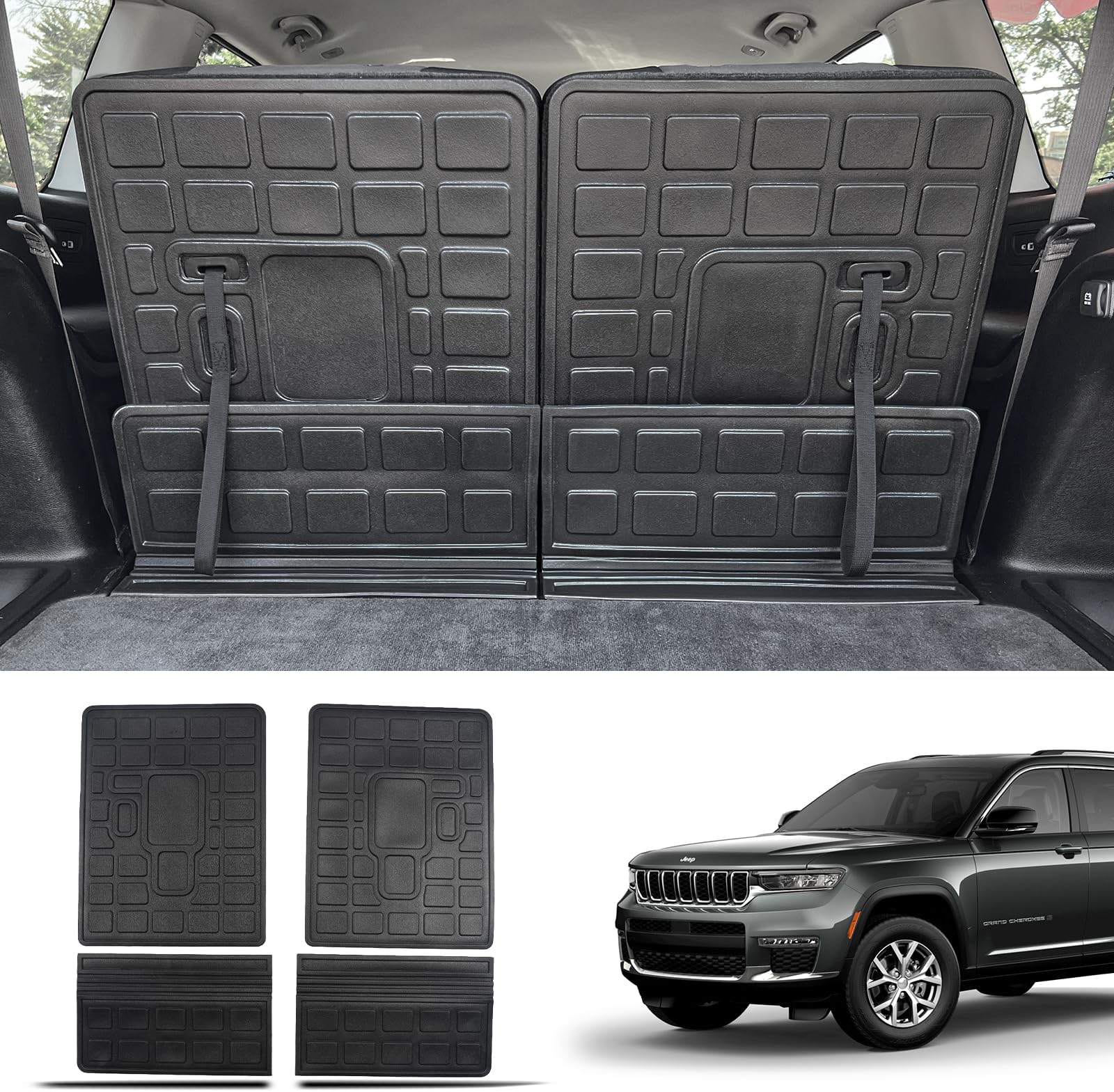 powoq Fit 2021-2023 Jeep Grand Cherokee L Backrest Mat TPE Back Seat Protector Jeep Grand Cherokee L 21-23(Not Fit Jeep Grand Cherokee L Overland) Accessories (Fit Grand Cherokee L,Rear Backrest Mat)