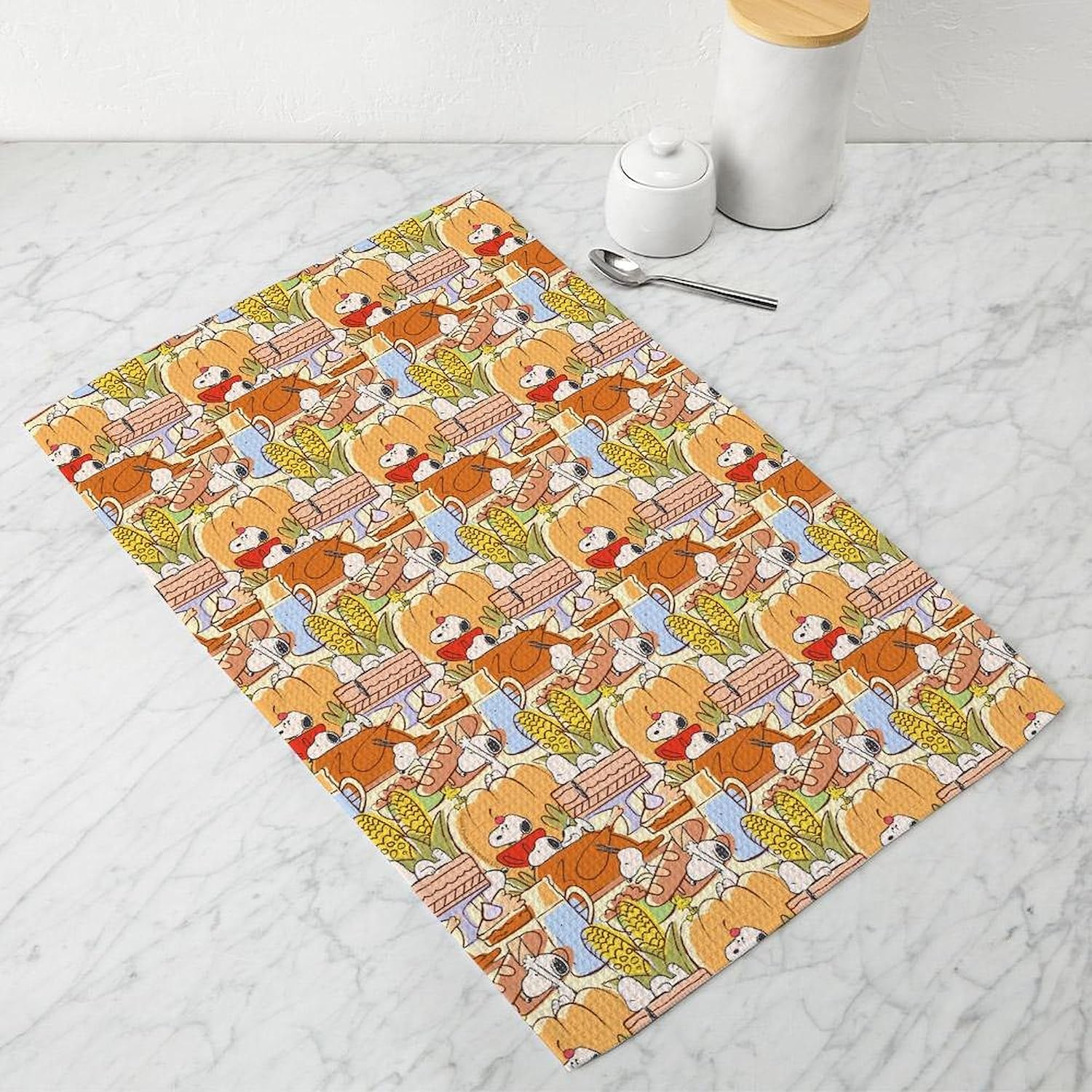 CafePress Snoopy Thanksgiving Dinner Pattern Tea Towel