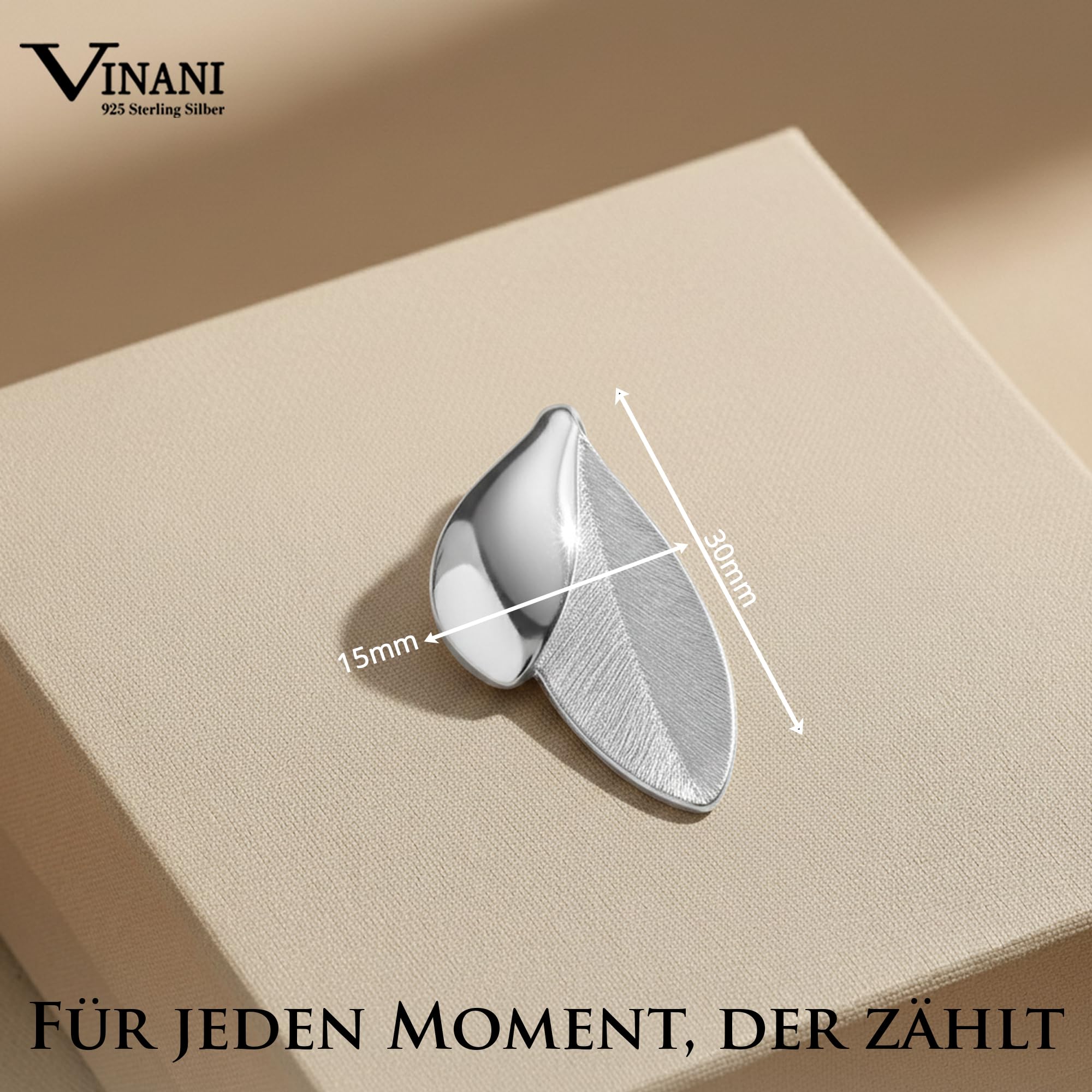 Vinani Kettenanhänger 925 Sterling Silber Blattform für Damen, ABH-EZ | Gebürstete Oberfläche, antiallergisch, nickelfrei, deutsches Design, ideal für empfindliche Haut und vielseitige Looks