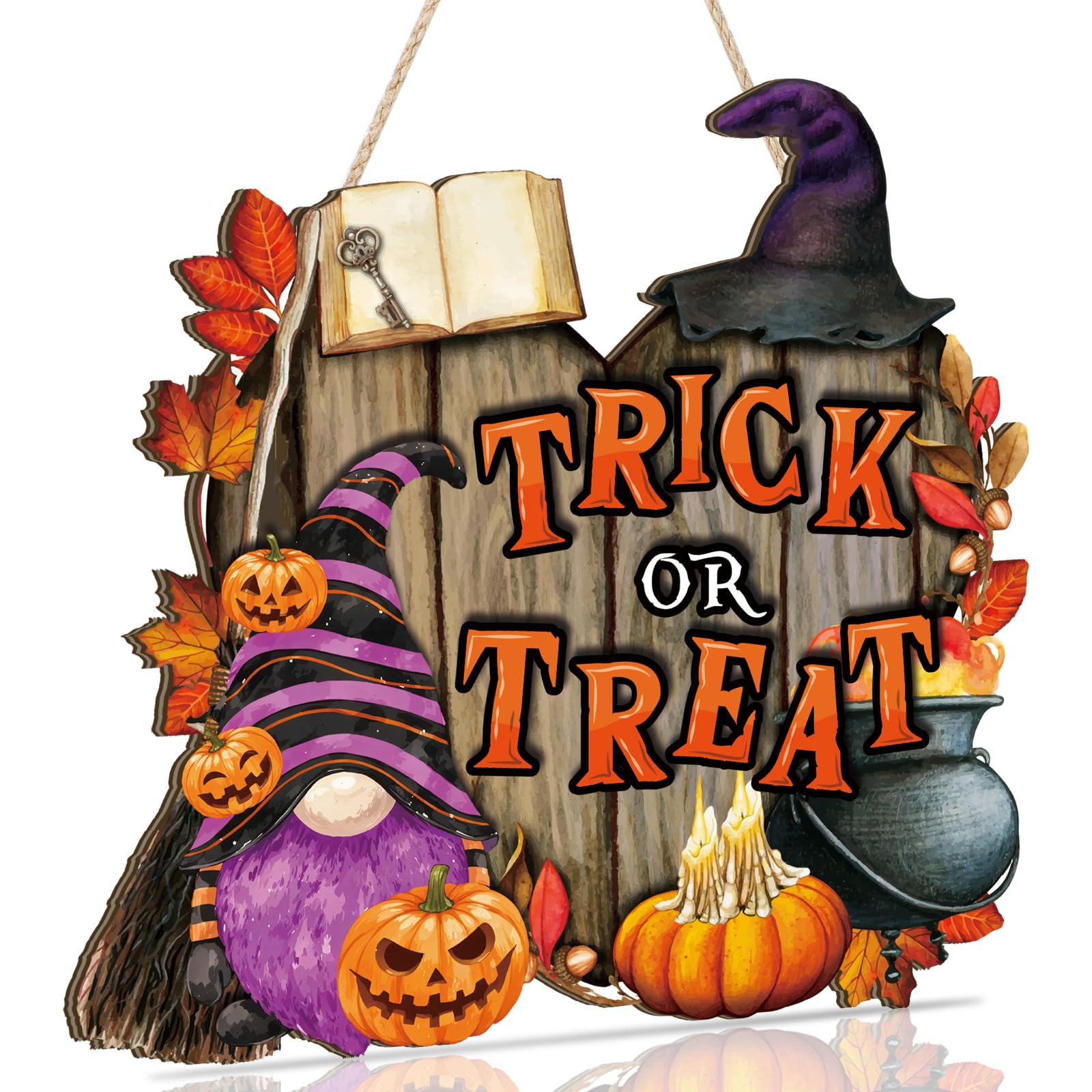 KAIRNE Trick Or Treat Pumpkin Halloween Front Door Hanging Plaque Sign