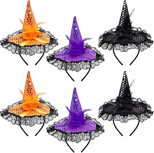 ZeeDix Diadema de sombrero de plumas de bruja de Halloween, bonito tocado de bruja para disfraz de Halloween, suministros de mascarada