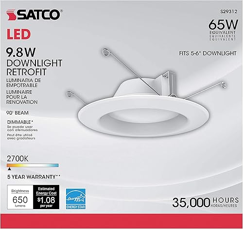 Miniatura 3 de Satco S29312 - Foco LED de 9,8 vatios retrofit 2700K blanco cálido regulable 120 voltios 12 piezas